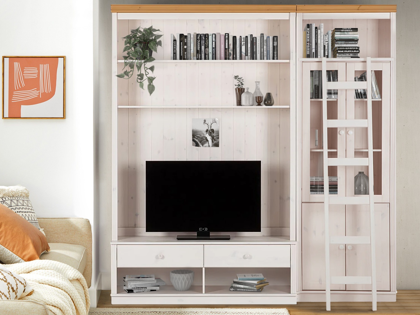 Set za dnevni boravak Saltoro 125 (Bijela + Hrast u boji meda)