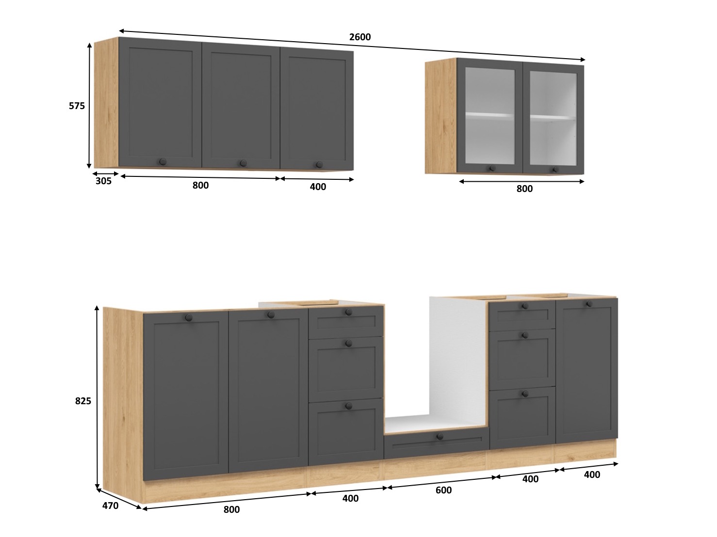 Modularan kuhinjski set Classic Grey Oak 118
