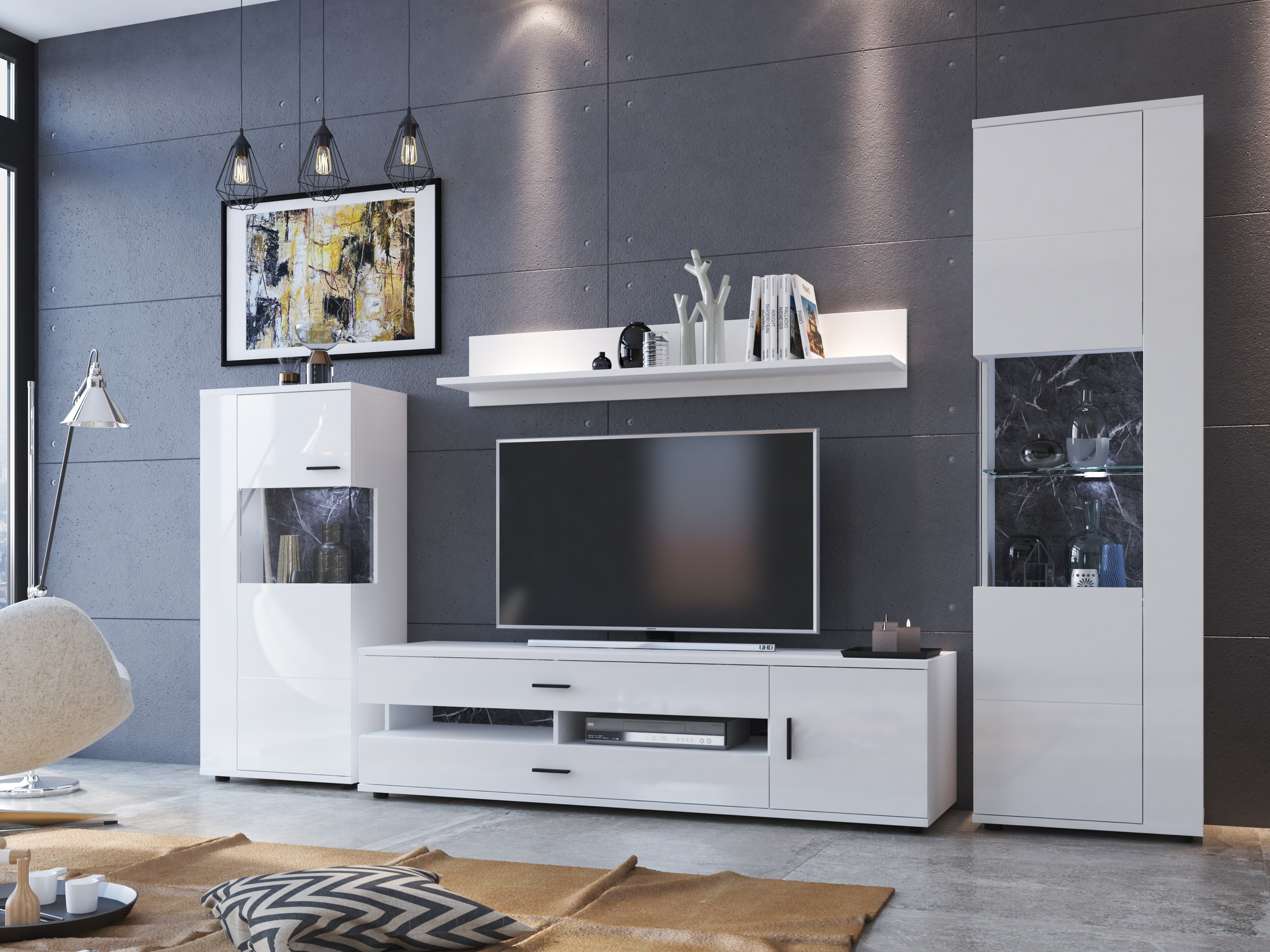 Set za dnevni boravak Ontario 161 (Sjajno bijela + Bijela)