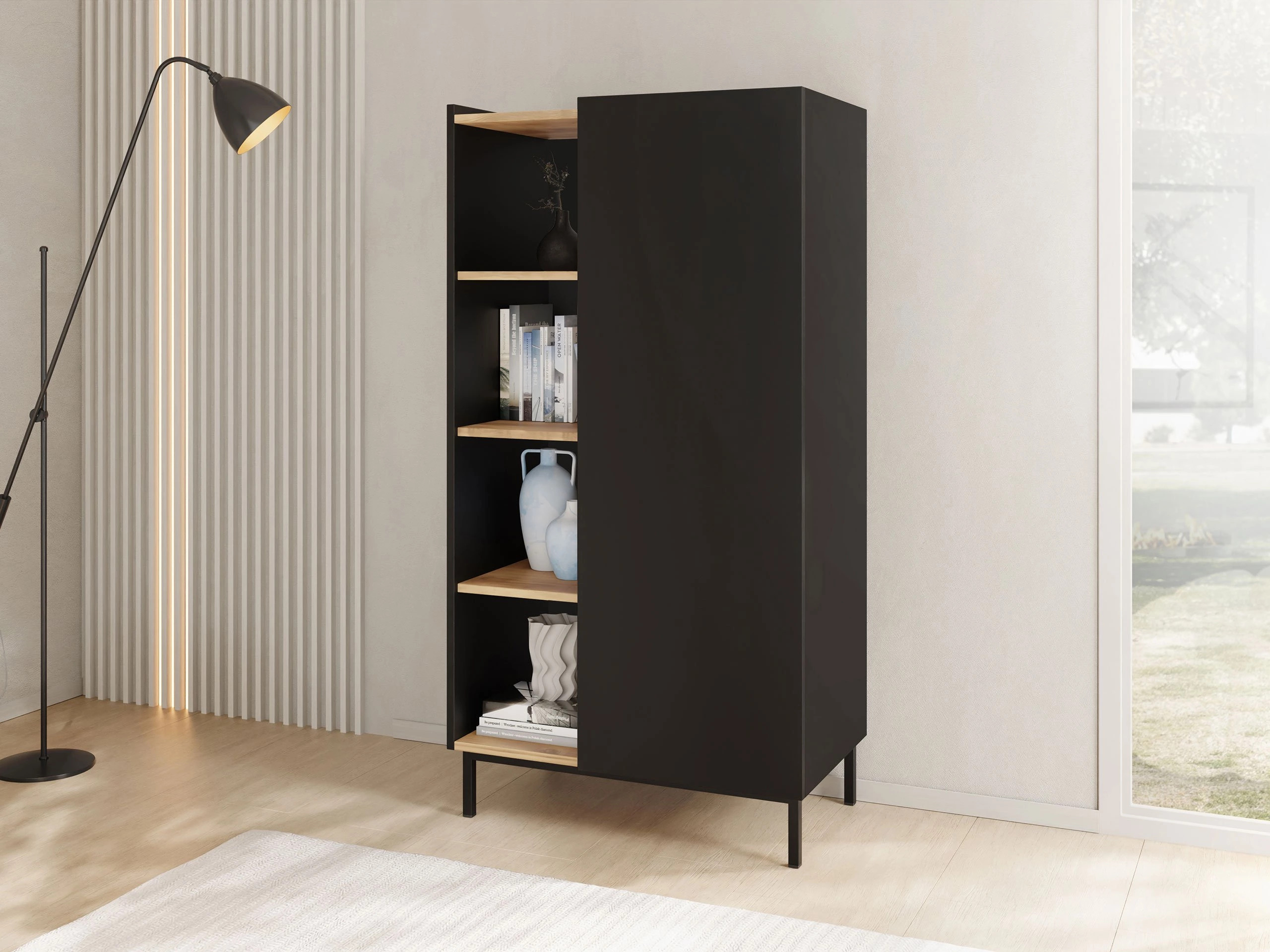 Polica Veldome 101 (Crna + Svijetlo smeđa)