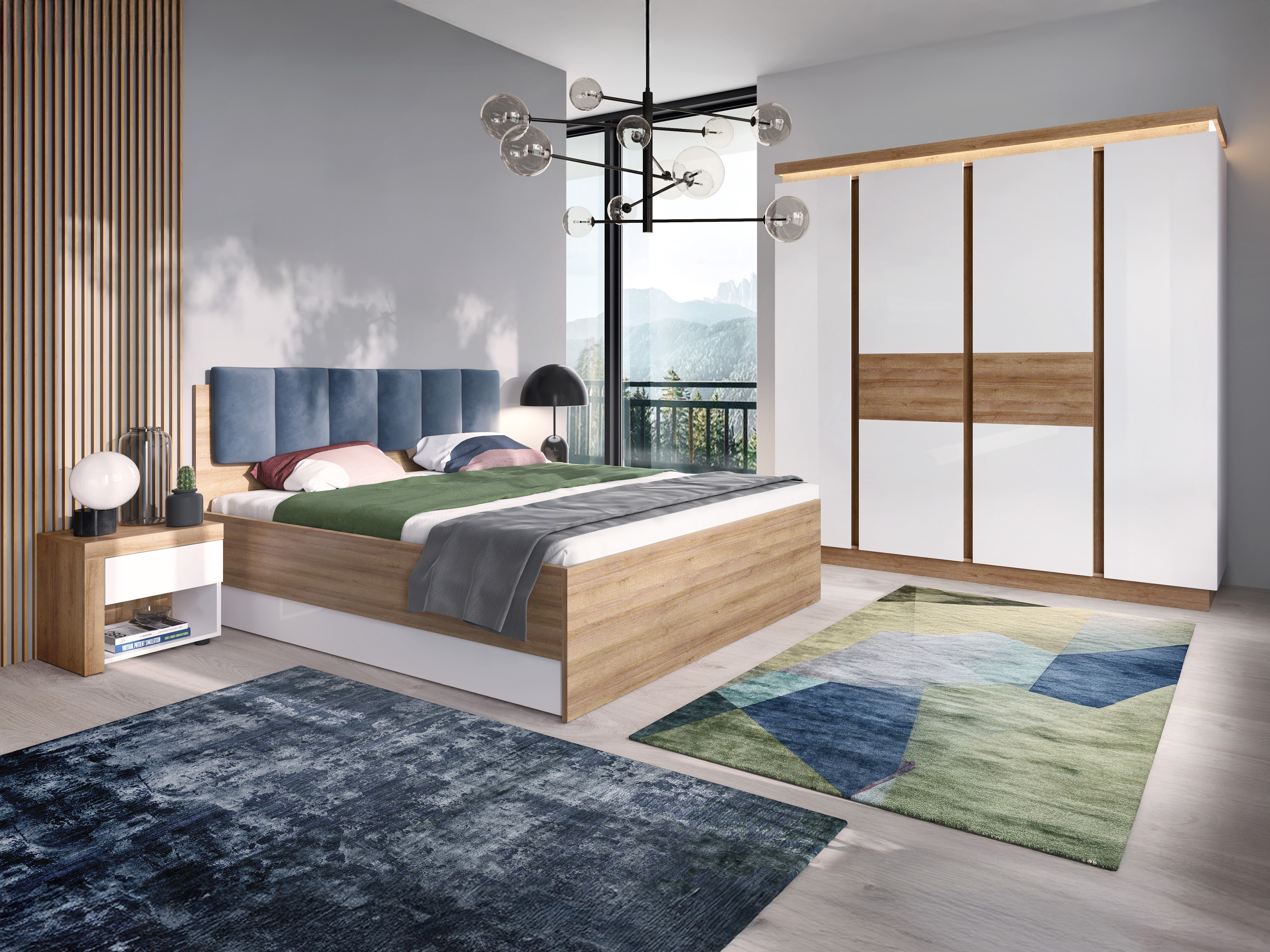 Set za spavaću sobu Feldeli 122 (Riviera hrast + Sjajno bijela)