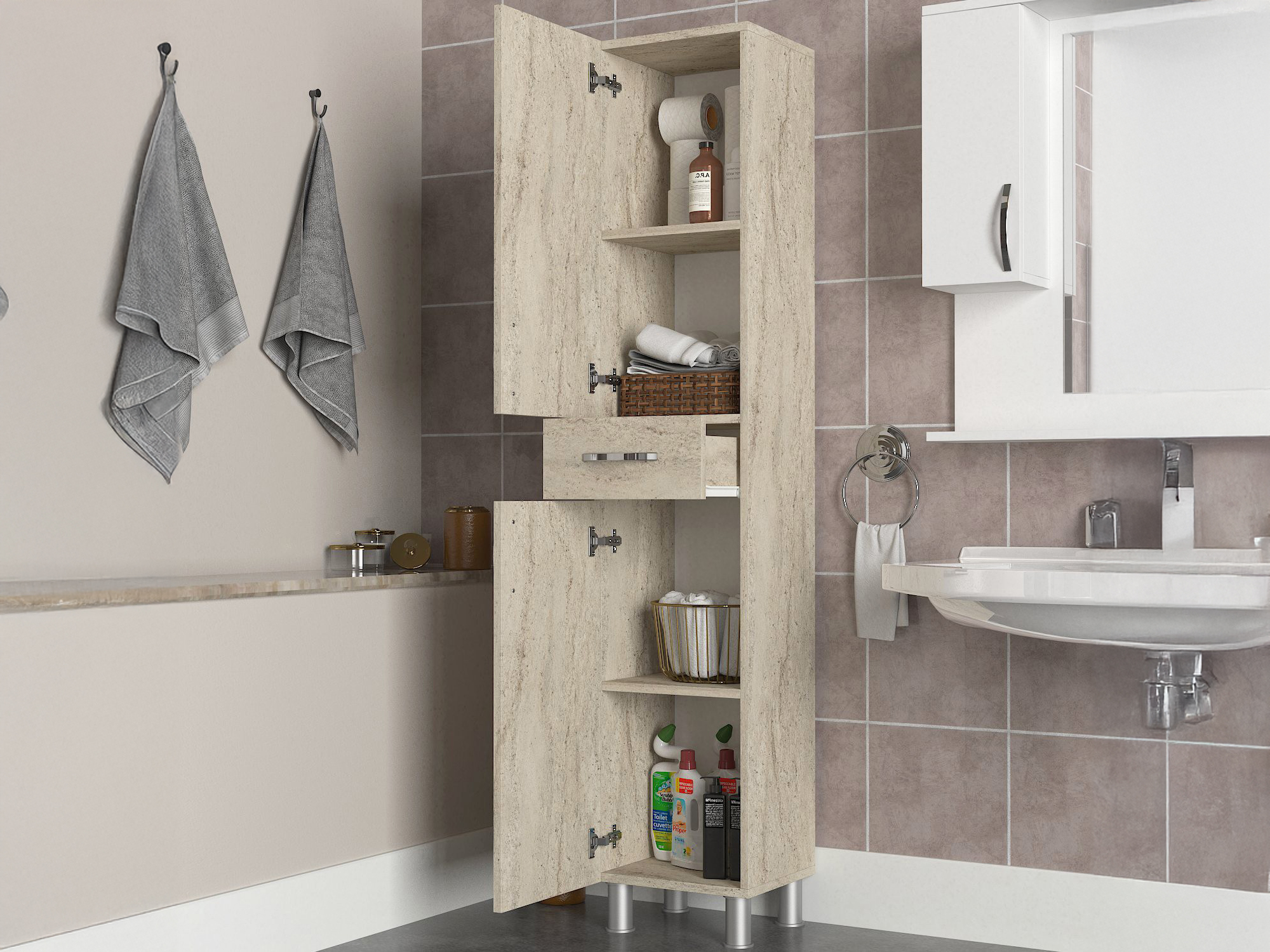 Samostojeći kupaonski ormarić Kailua 2657 (Svijetla Travertine)