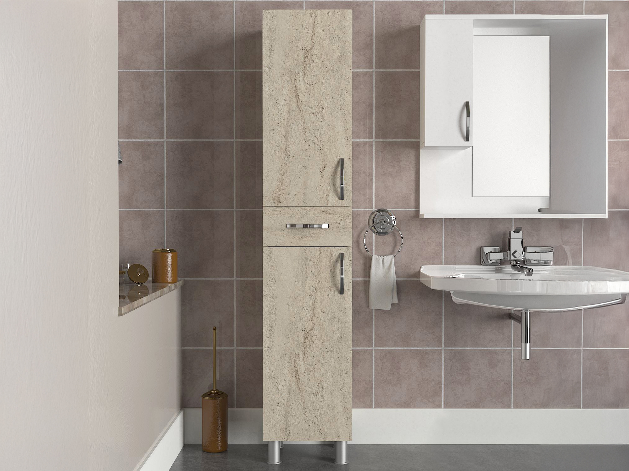 Samostojeći kupaonski ormarić Kailua 2657 (Svijetla Travertine)