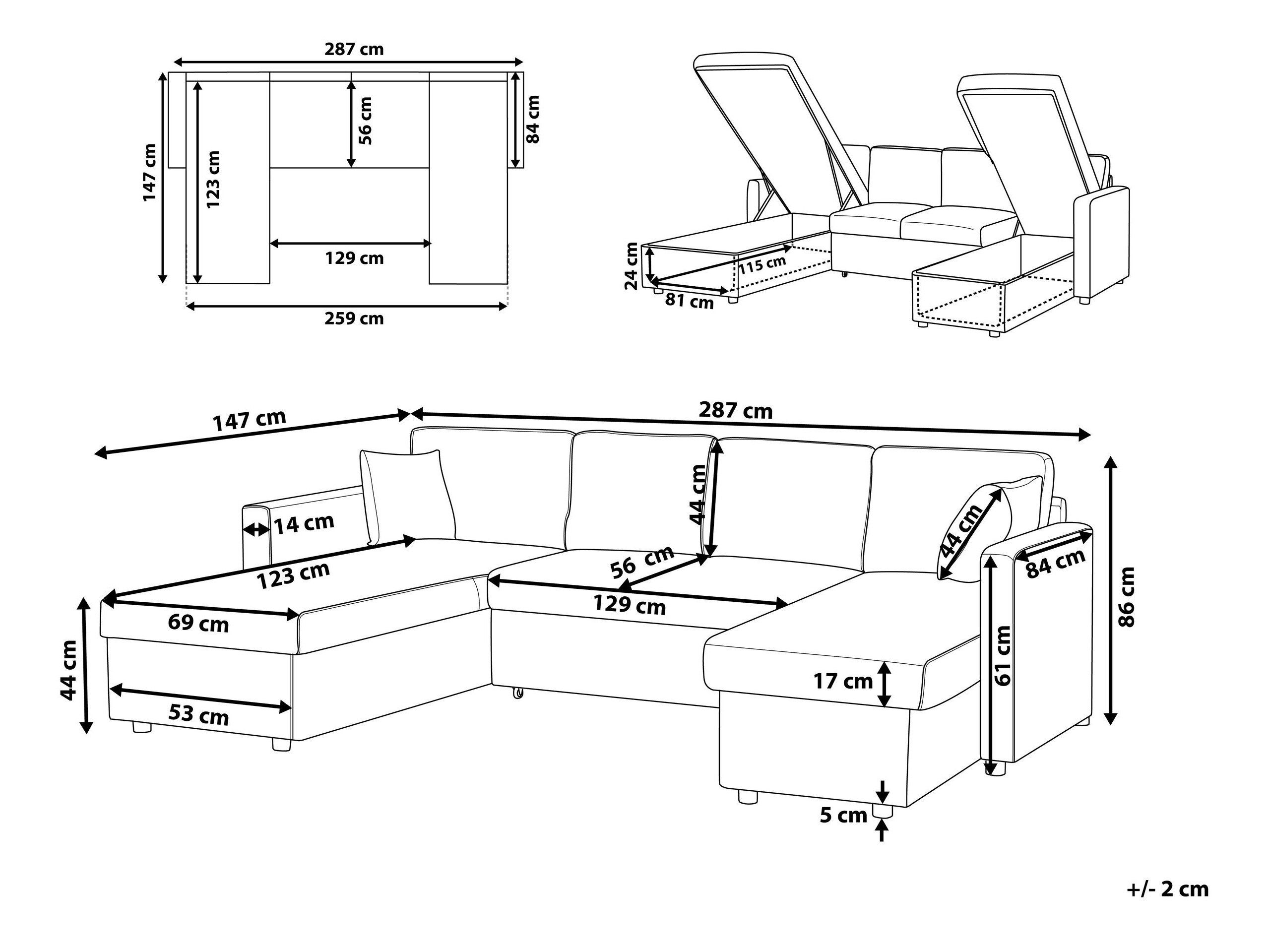 Kutna garnitura Berwyn 2826 (Tamno siva)