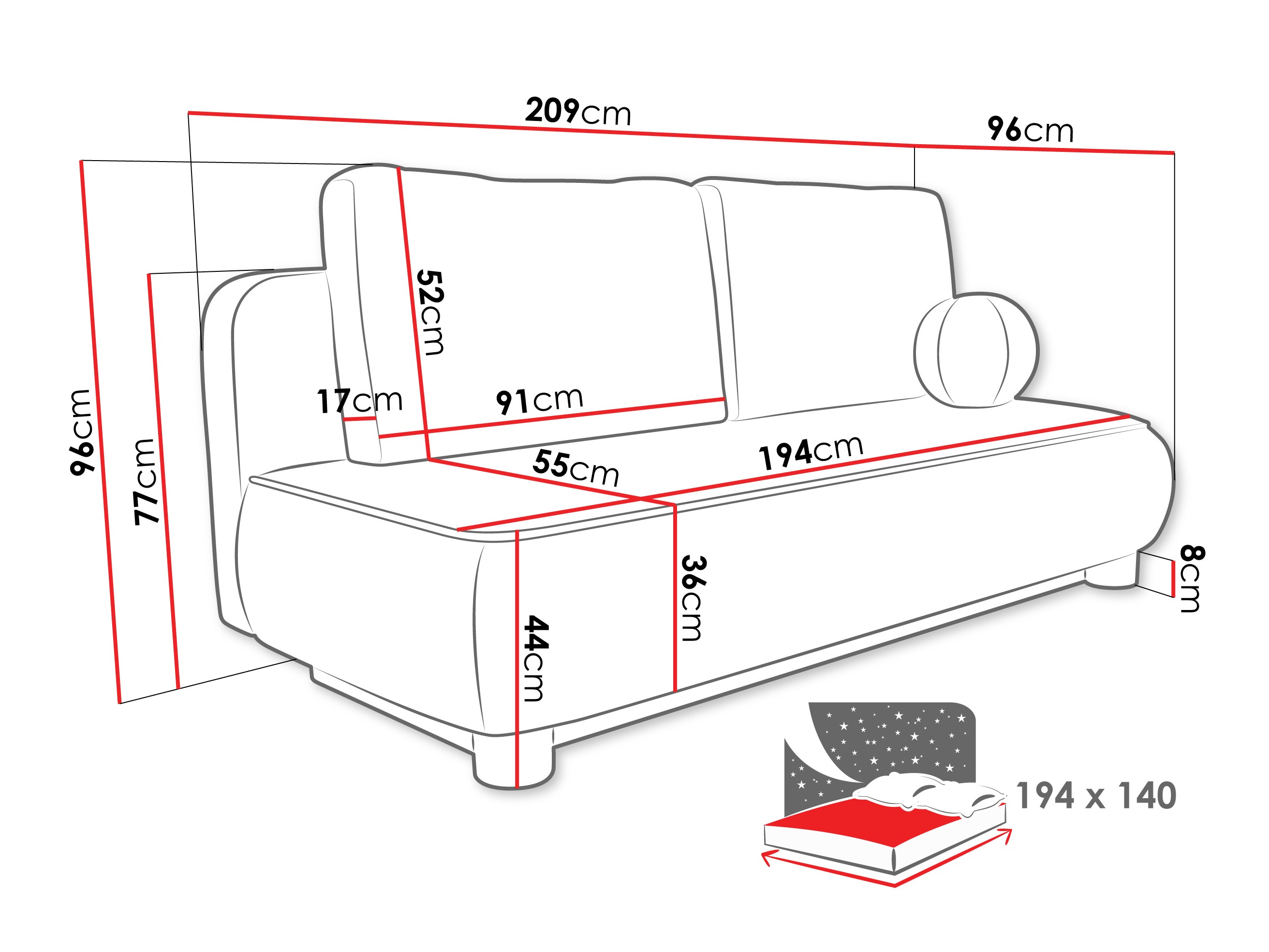 Kauč na razvlačenje TrendyNest 116 (Coral 50)