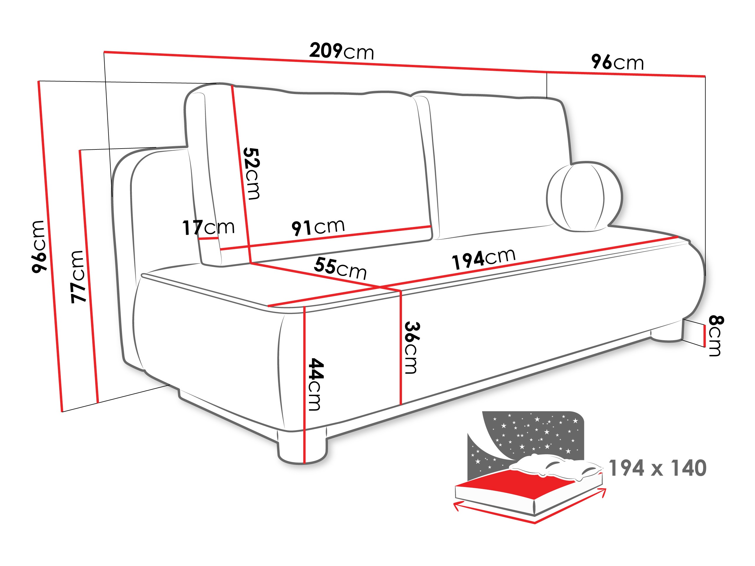 Kauč na razvlačenje TrendyNest 116 (Coral 55)