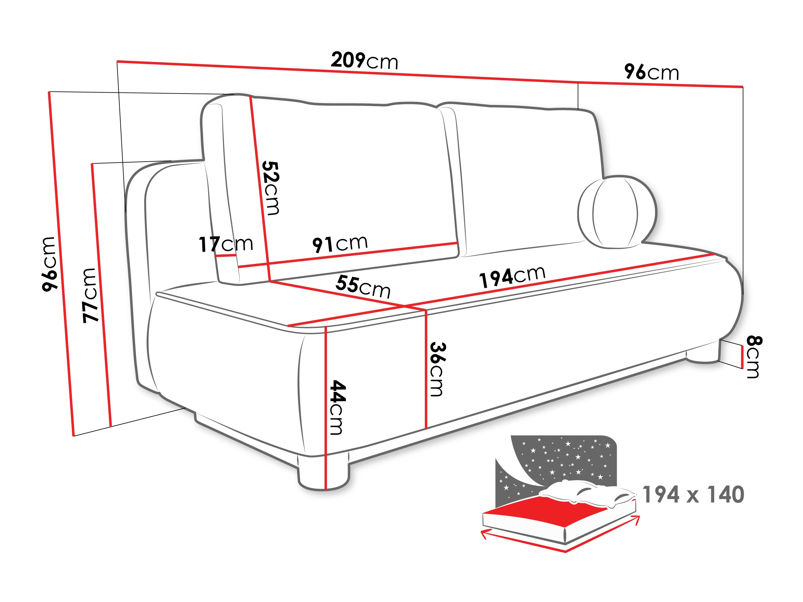 Kauč na razvlačenje TrendyNest Canora (Coral 65)