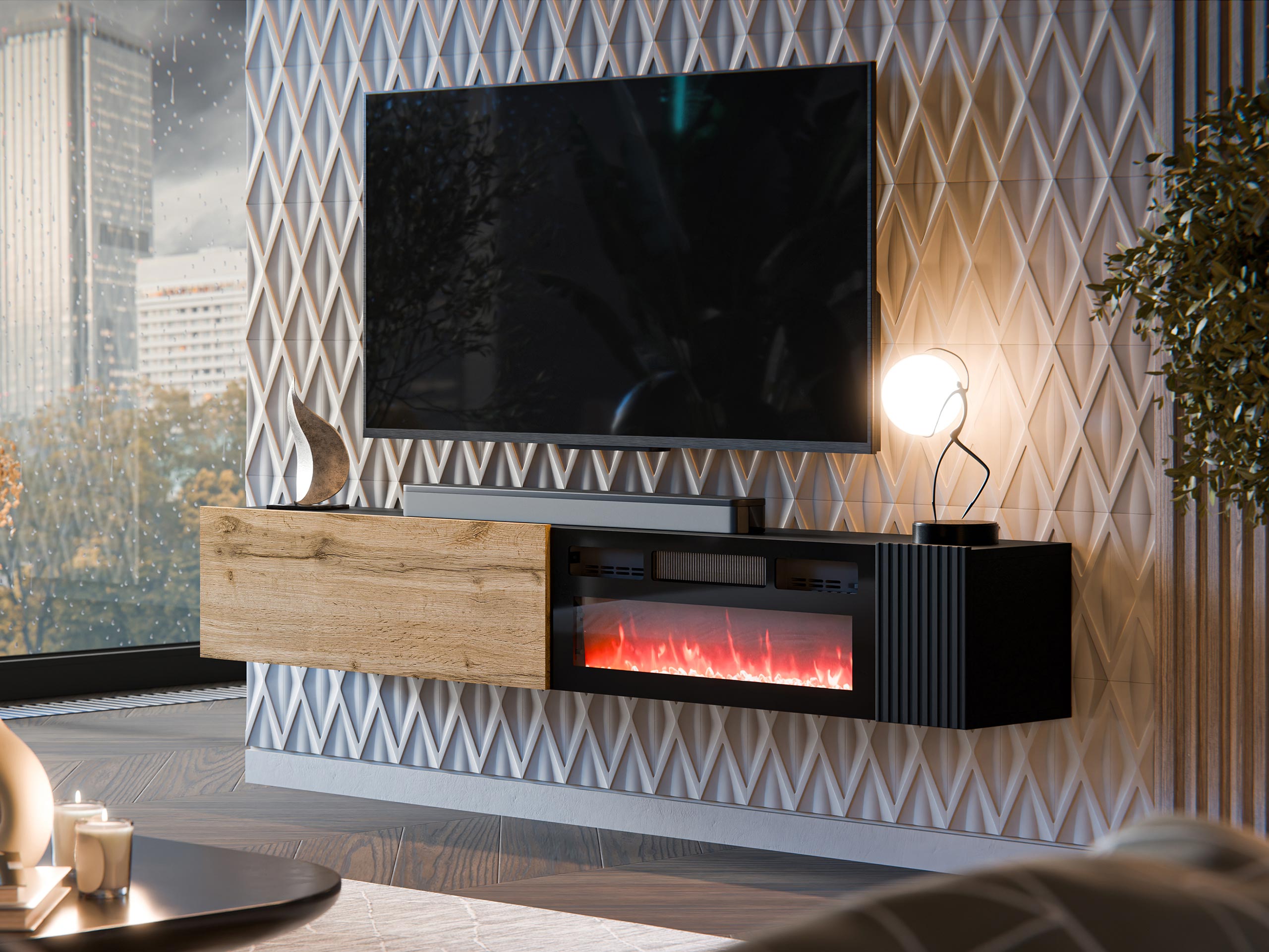 TV stol Calveru 110 (Hrast Wotan + Crna)