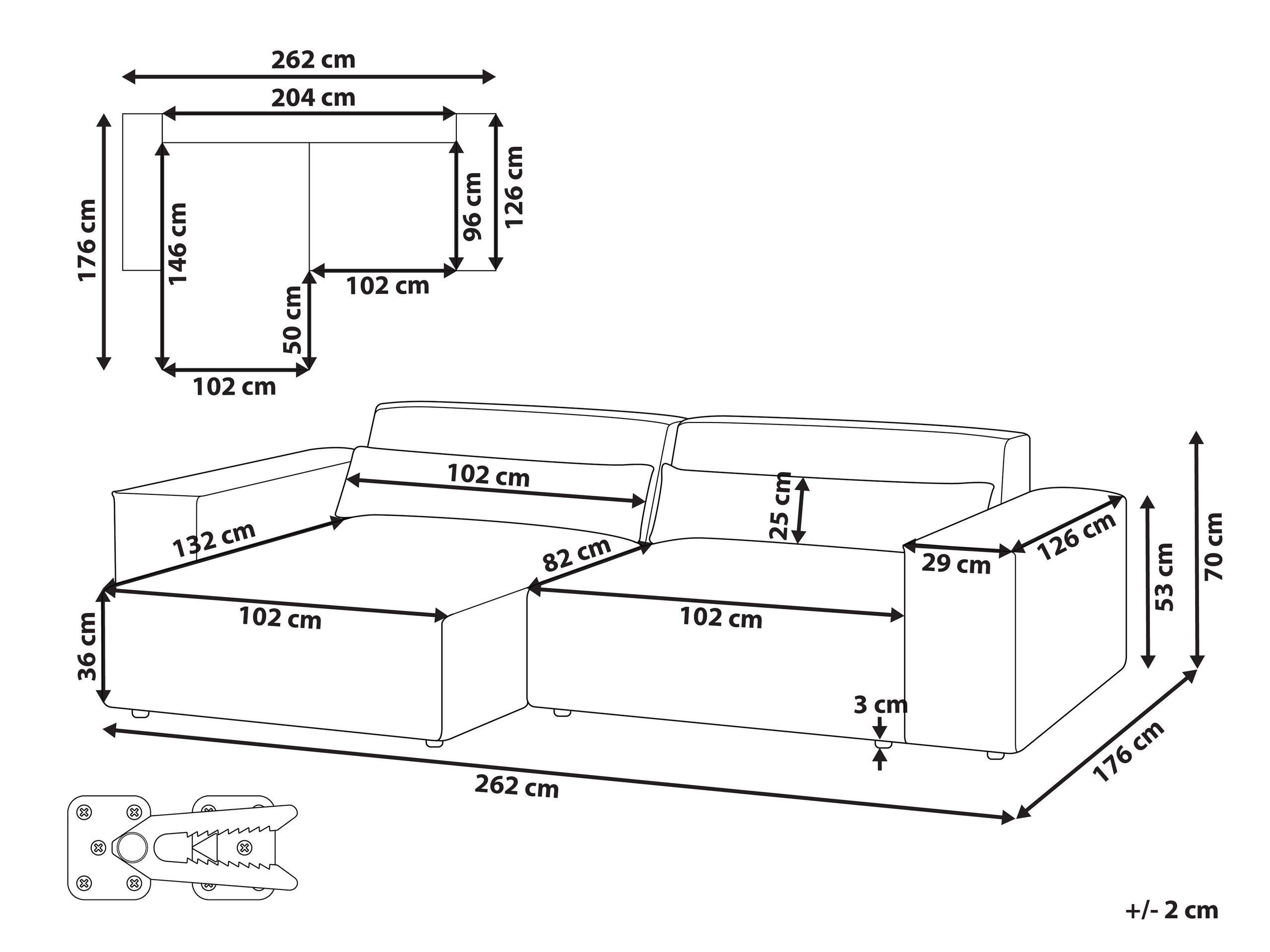 Modularna kutna garnitura Tivsora 100 (Svijetlo smeđa)