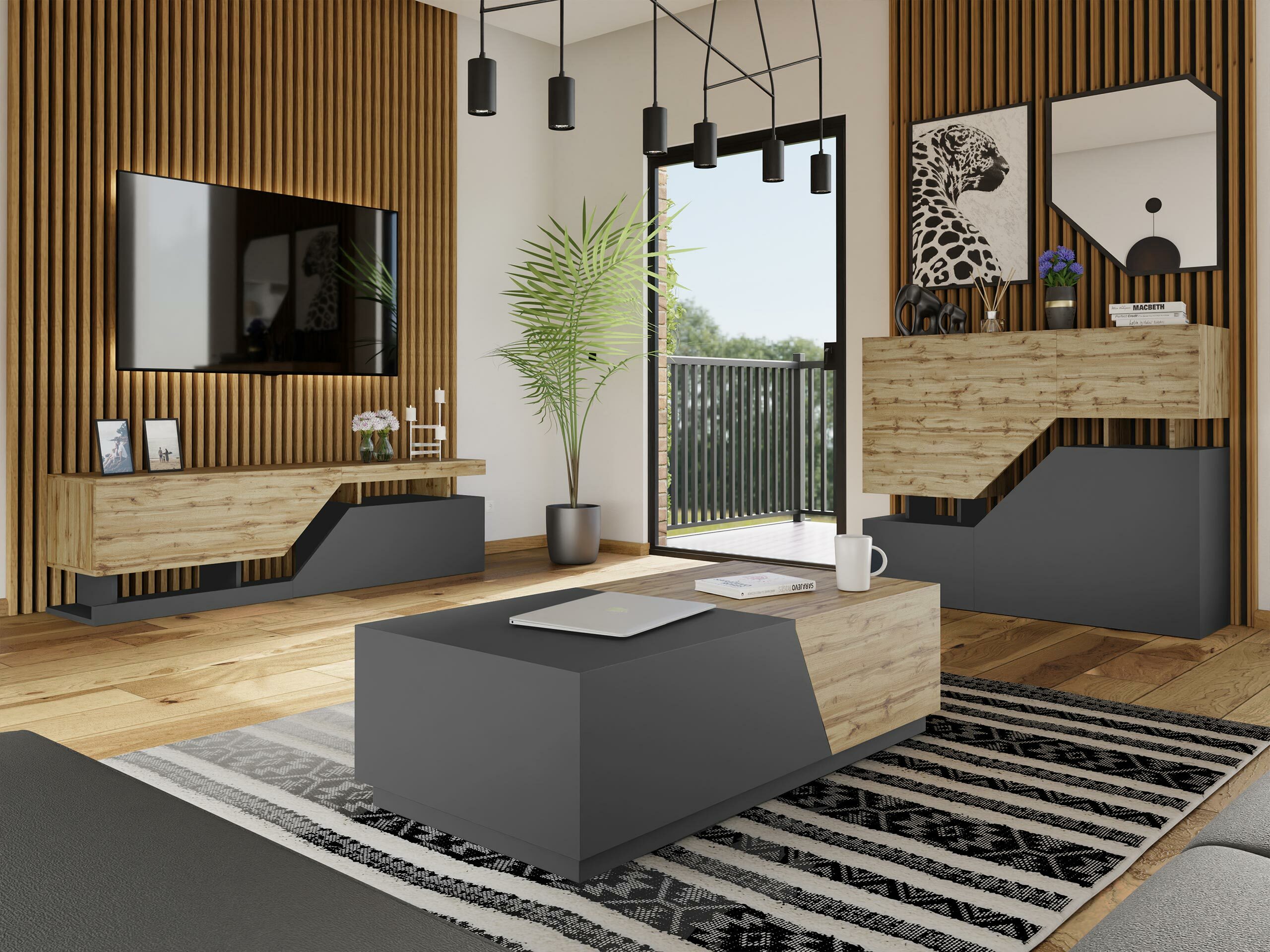 Set za dnevni boravak Comfivo Daldune I (Hrast Wotan + Antracit)