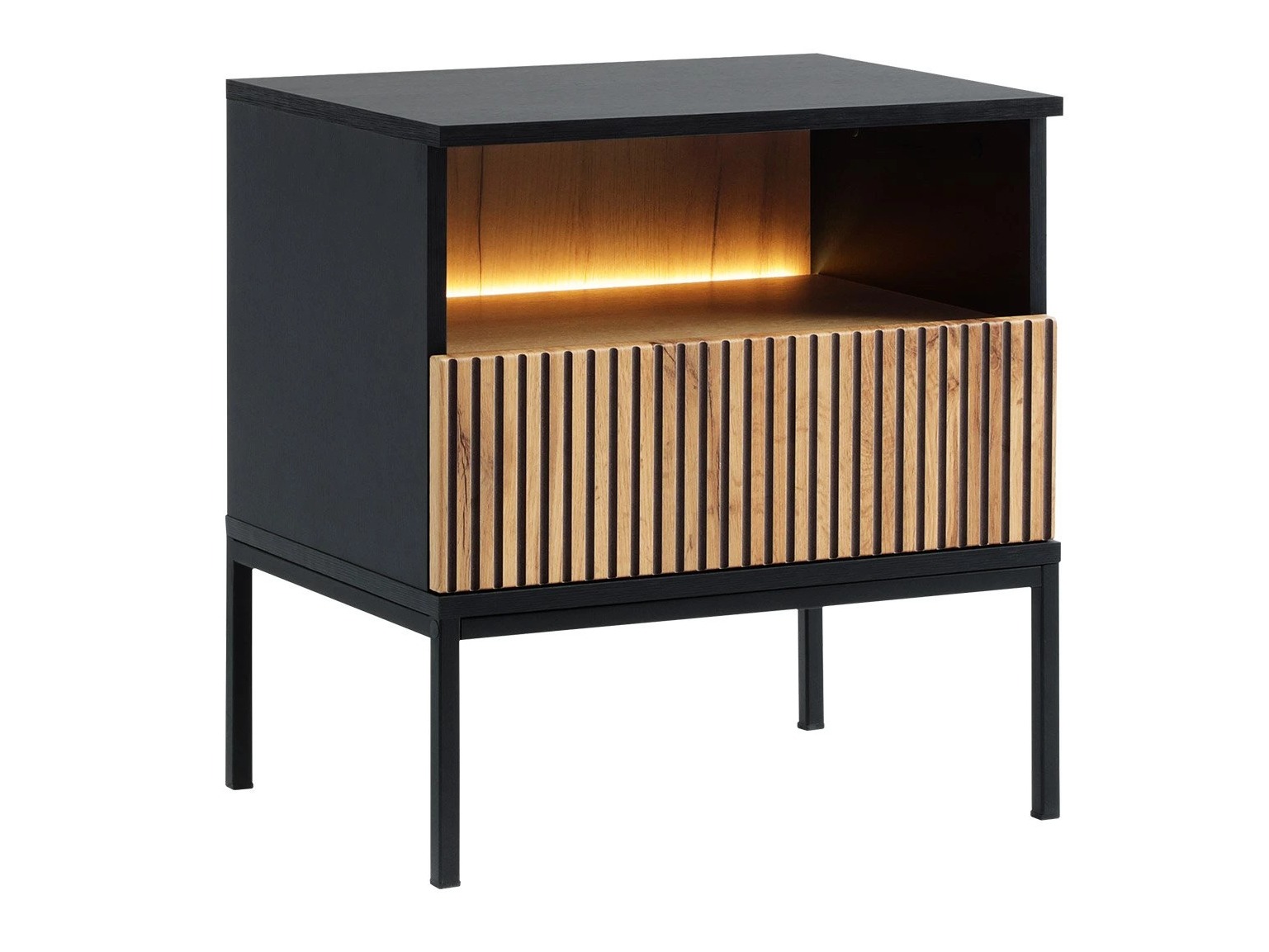 Noćni ormarić Soferi 110 (Crna + Hrast Wotan)