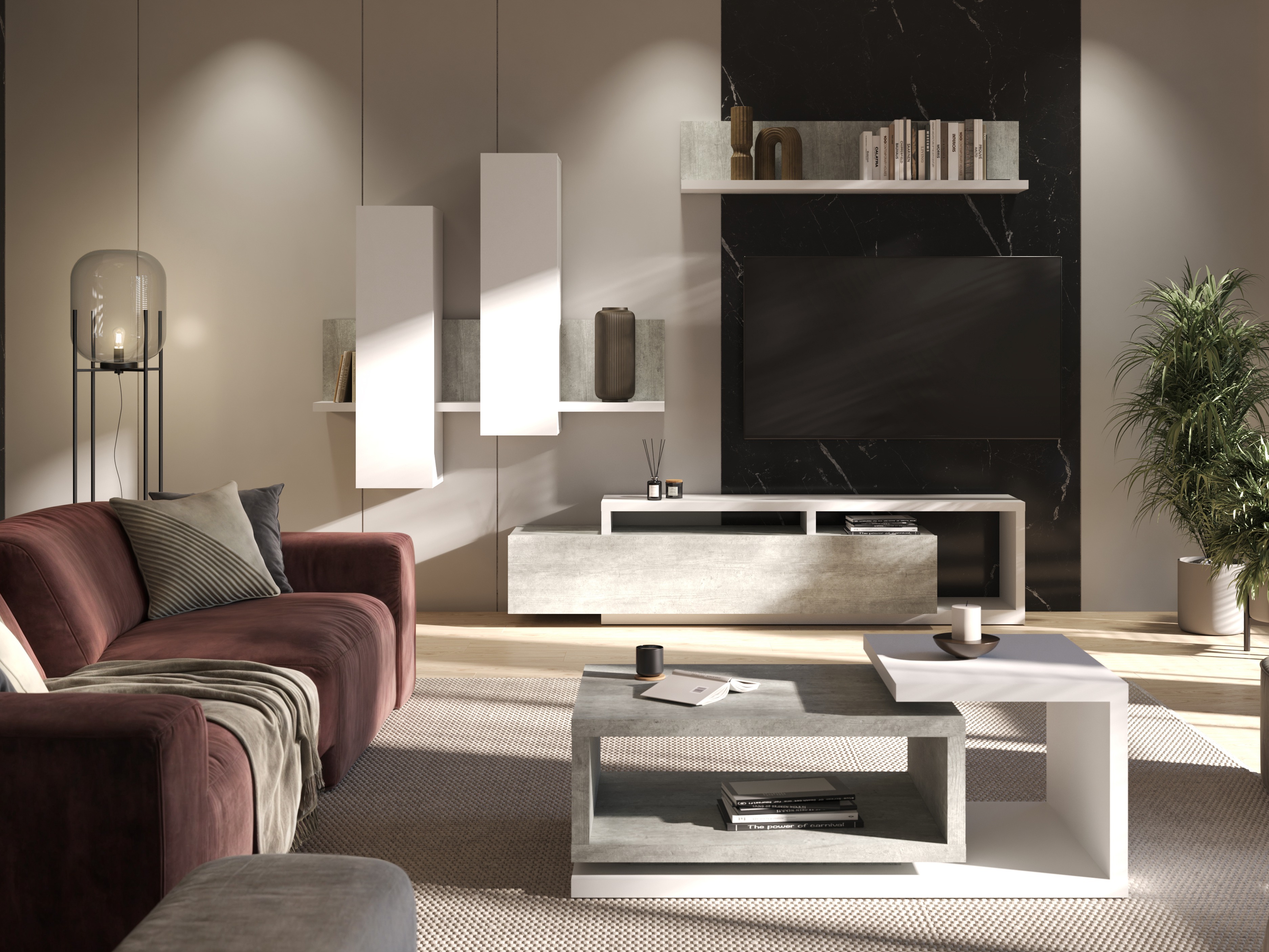 Set za dnevni boravak Lutiva 100 (Bijela + Boja betona)