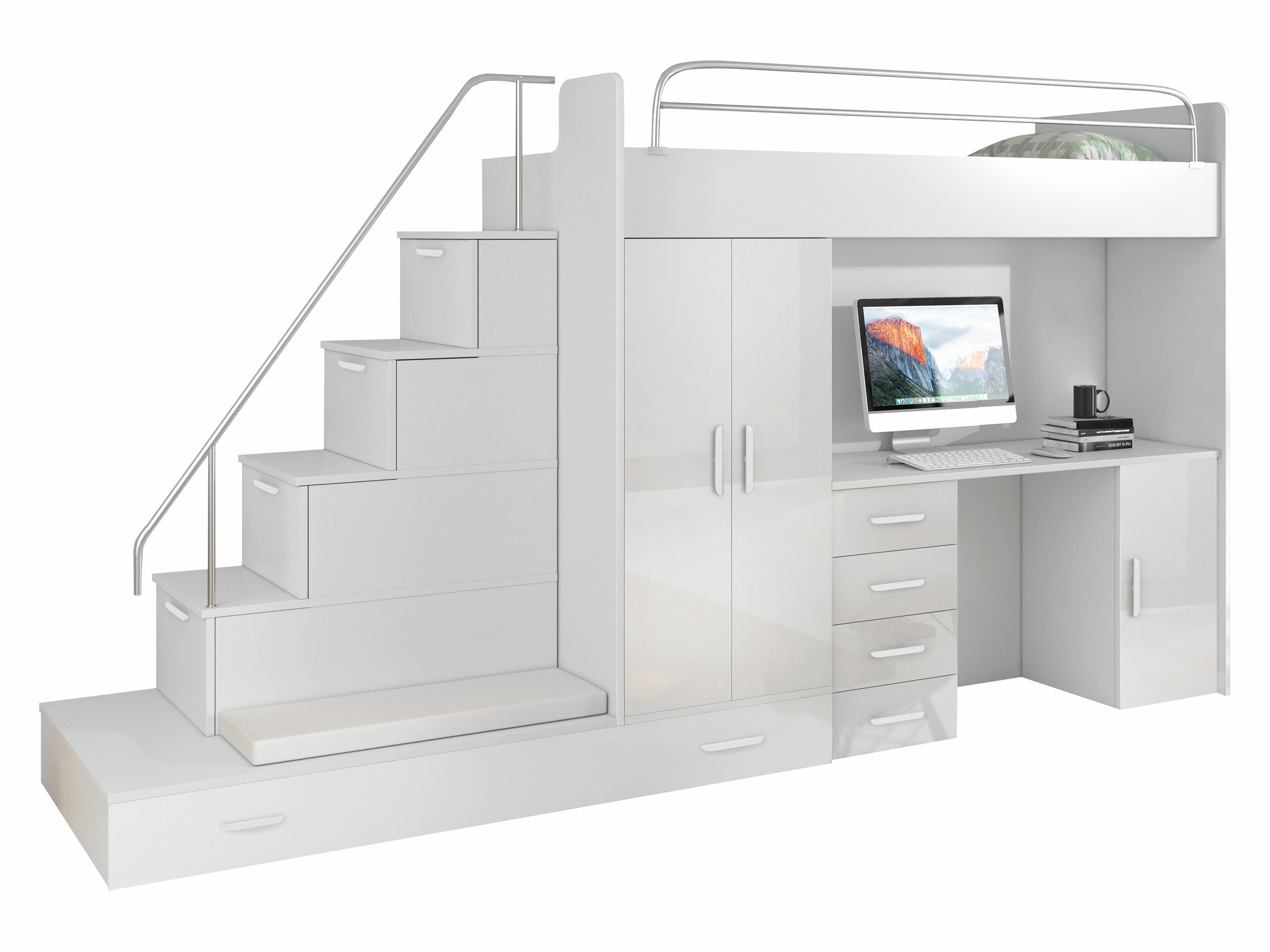 Set za dječju sobu Campus I (Bijela + Sjajno bijela)