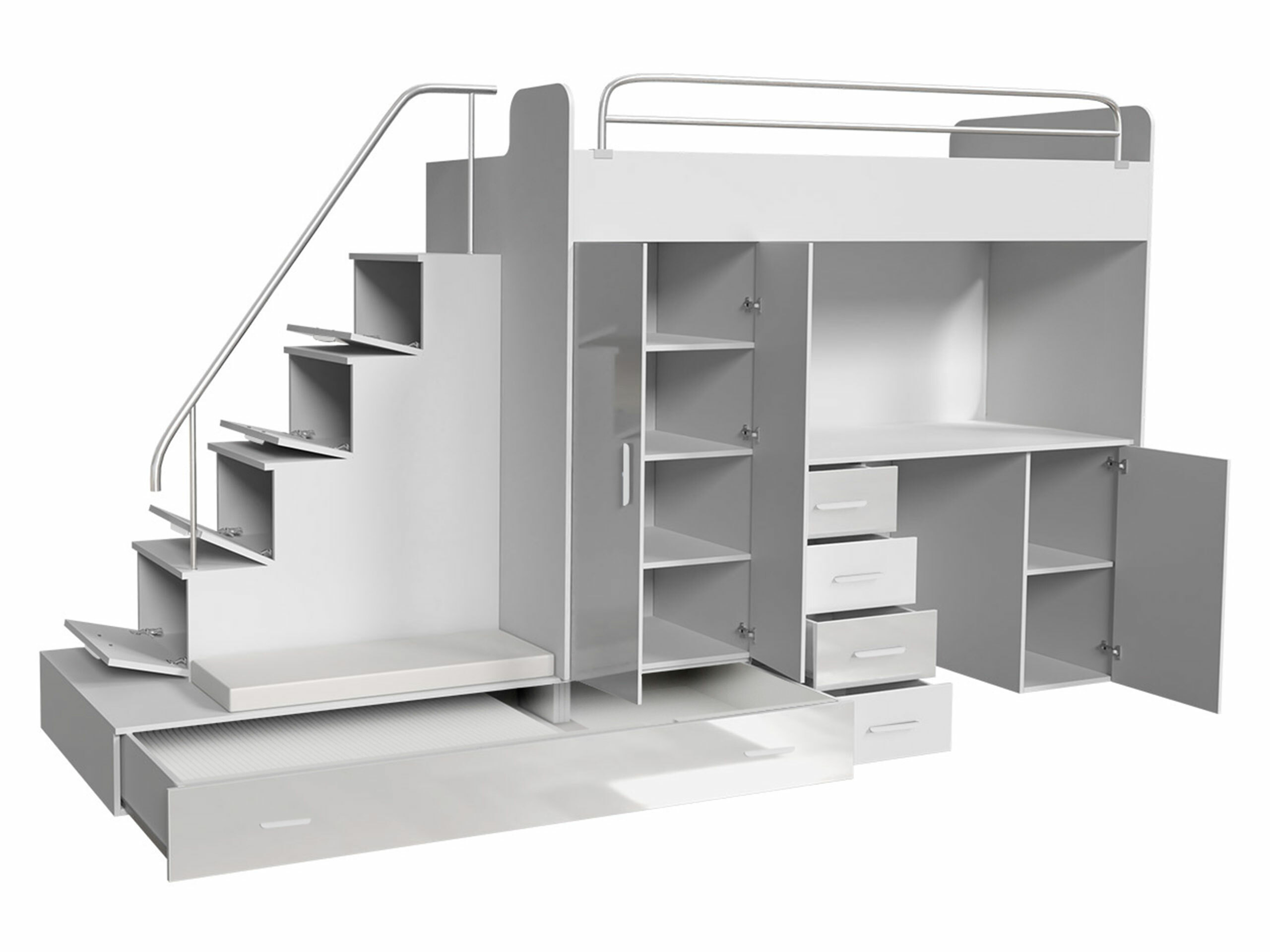 Set za dječju sobu Salmere 100 (Bijela + Sjajno bijela + Sjajno sivo)