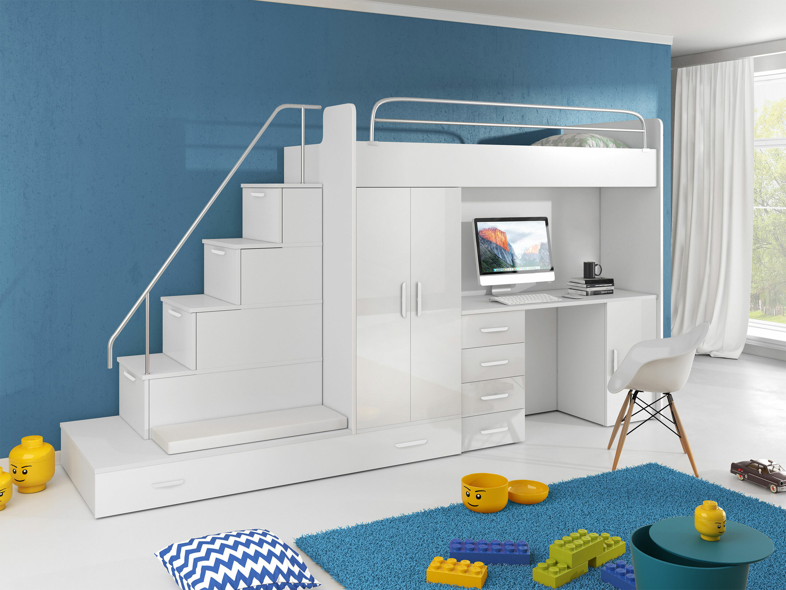 Set za dječju sobu Salmere 100 (Bijela + Sjajno bijela)