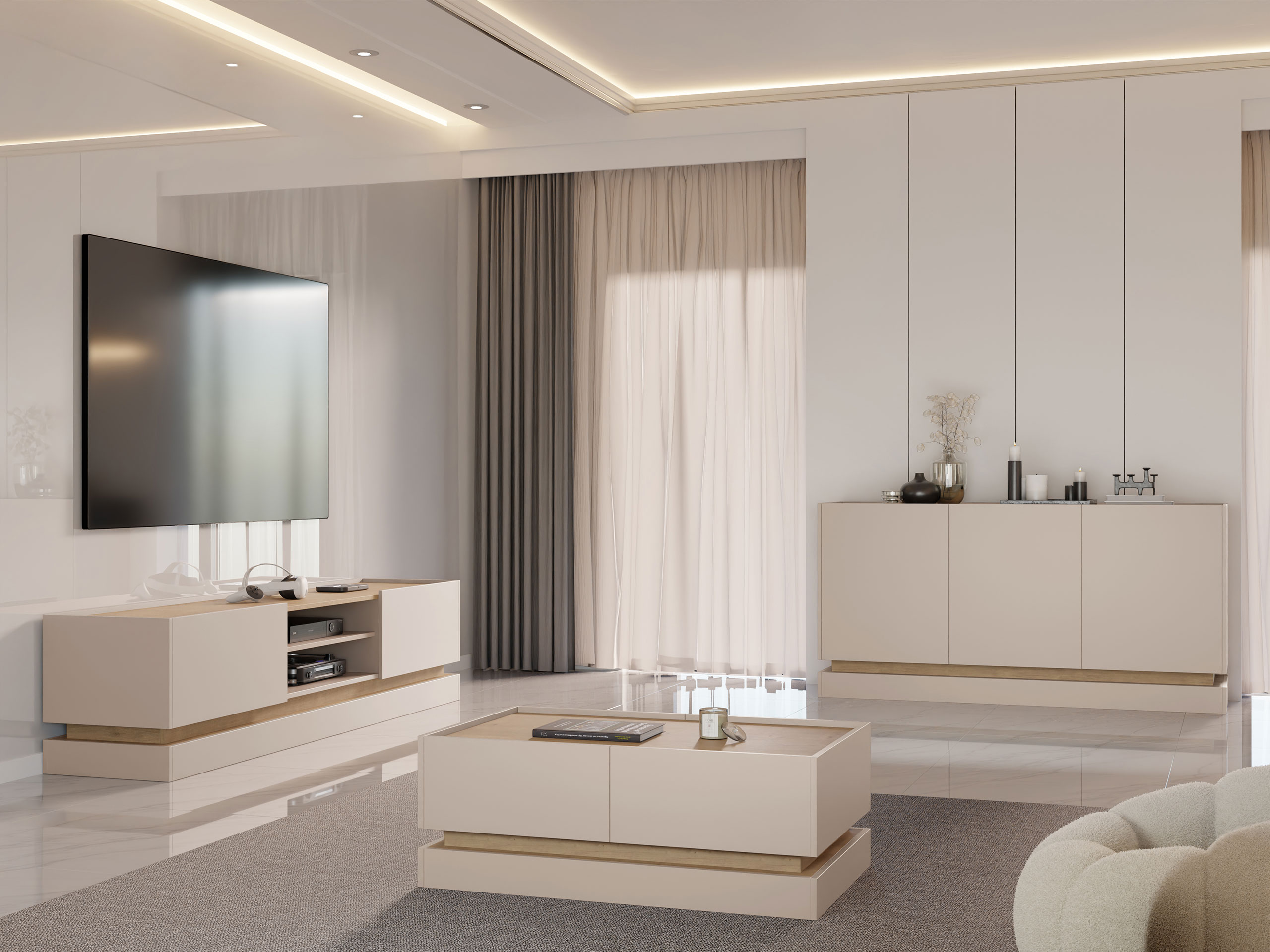 Set za dnevni boravak Comfivo Dalvenu 104 (Svijetlo smeđa + Hrast)