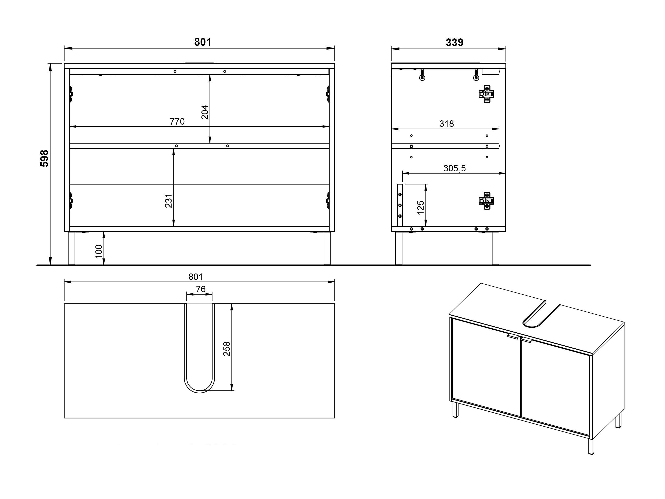 Samostojeći kupaonski ormarić za umivaonik Fenetro 100