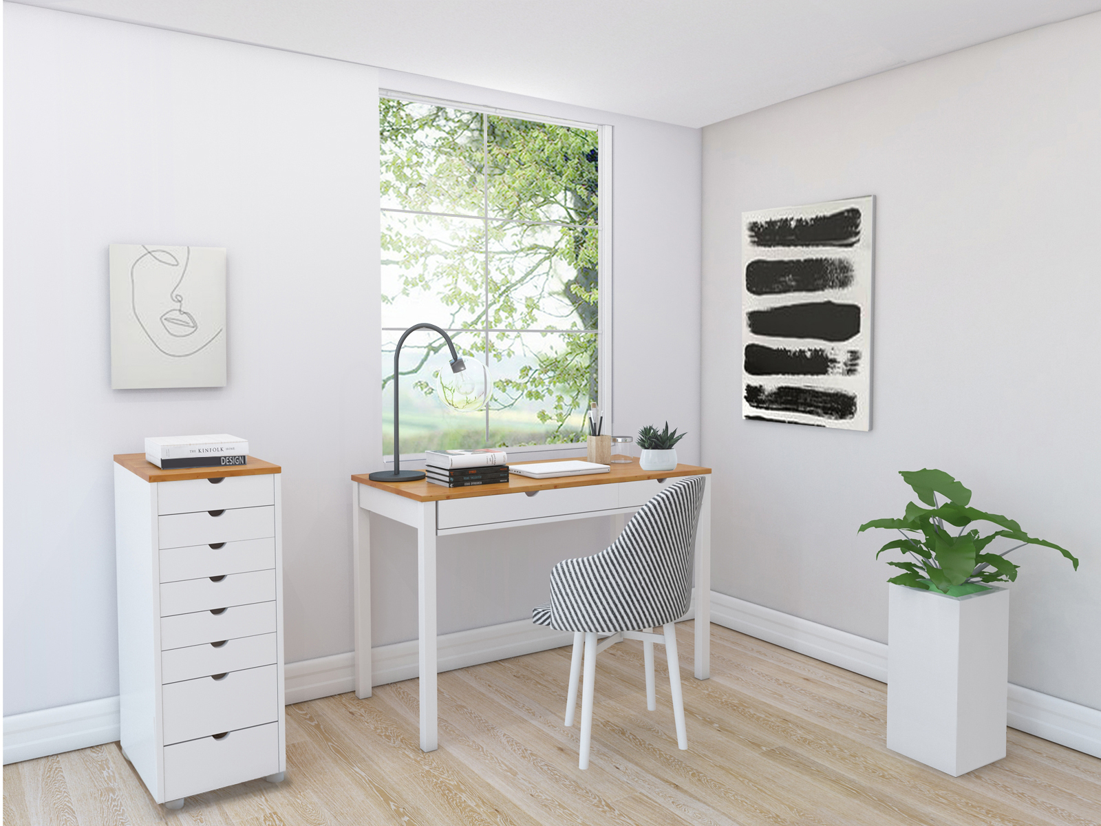 Komoda Denton 138 (Bijela + Svijetlo drvo)