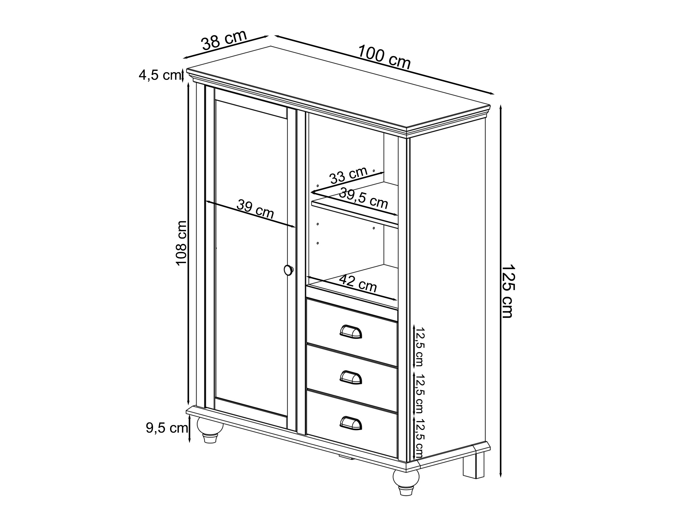 Komoda Tivmeri 103 (Bijela + Smeđa)