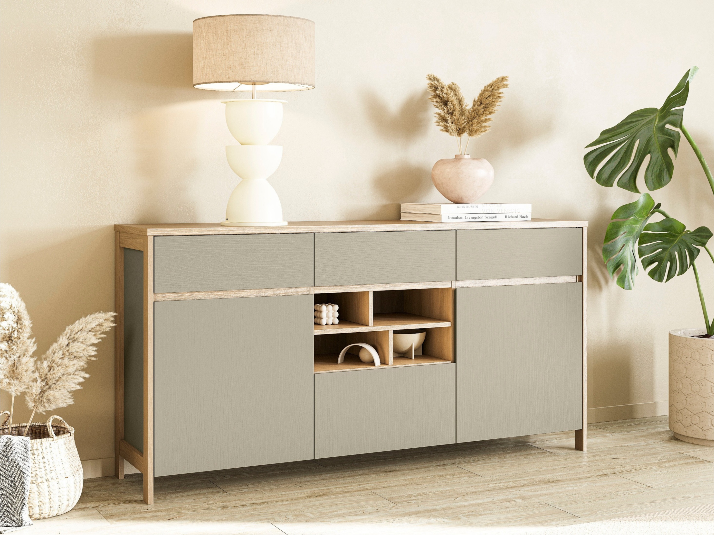 Komoda Fermaru 104 (Zagasito zelena + Hrast)