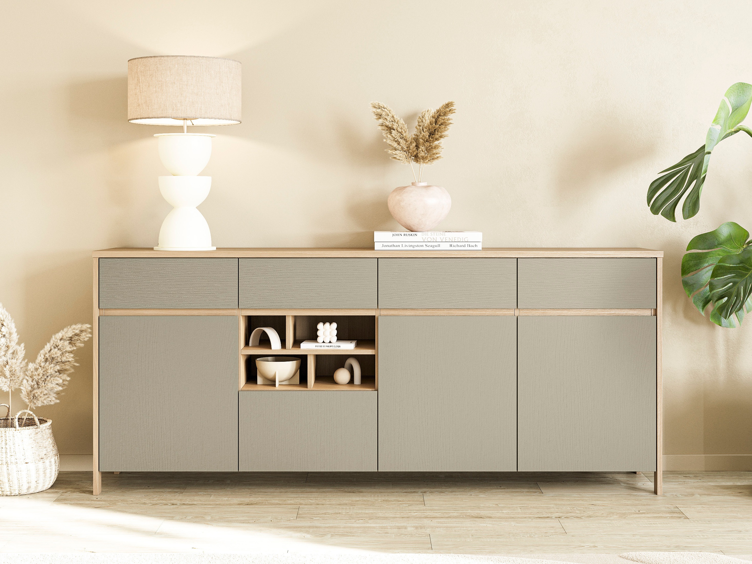 Komoda Fermaru 105 (Zagasito zelena + Hrast)