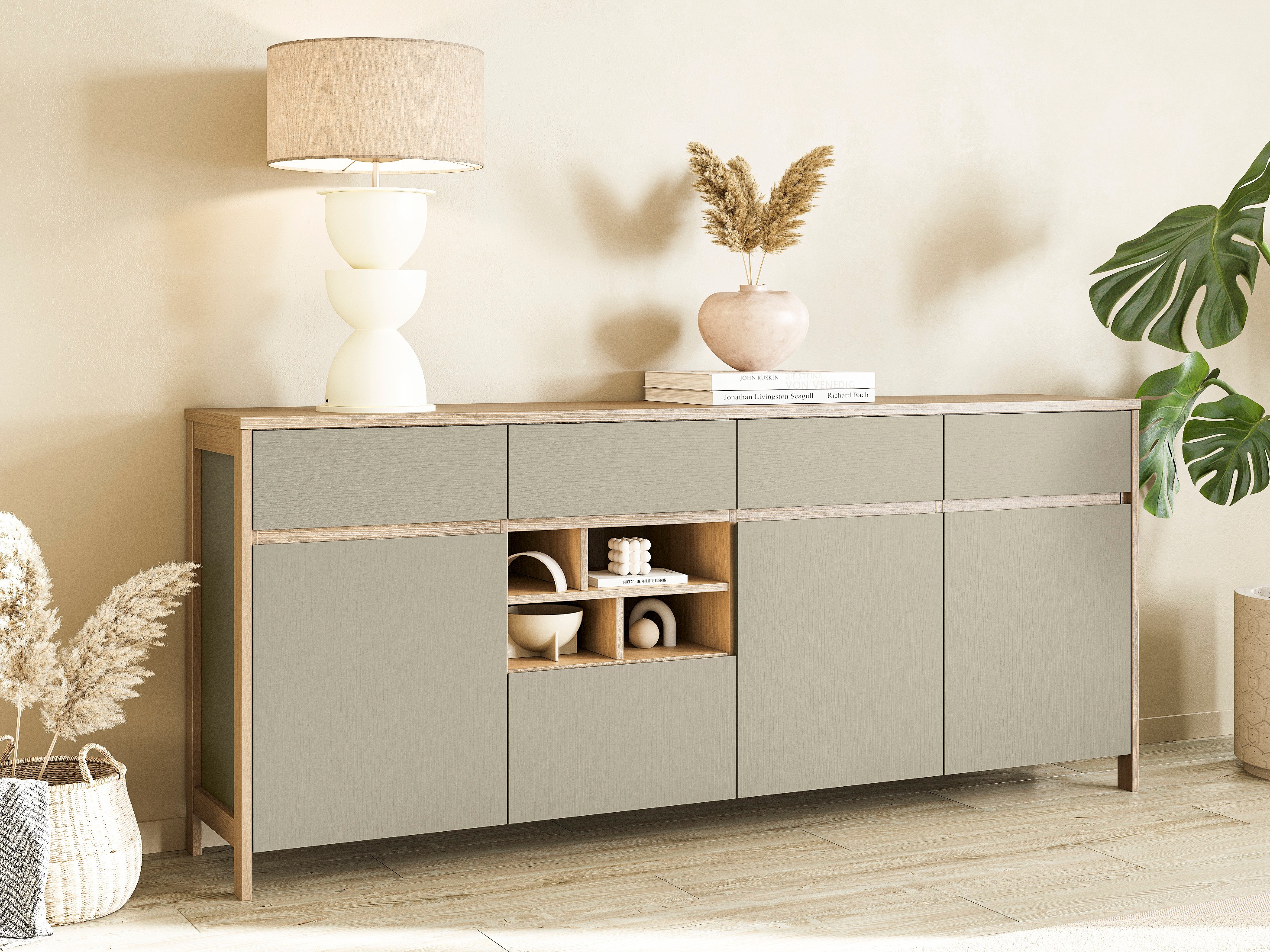 Komoda Fermaru 105 (Zagasito zelena + Hrast)