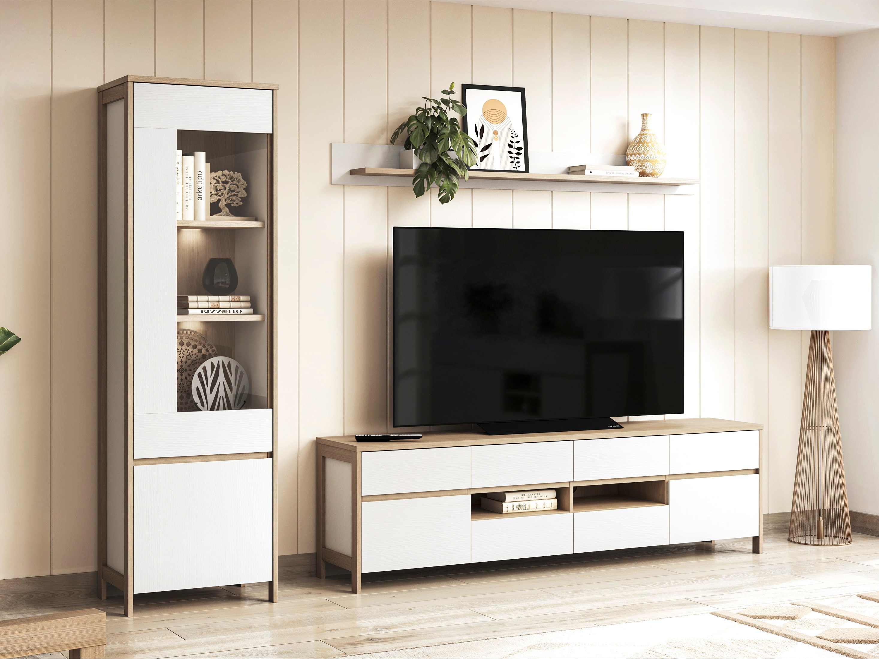 TV stol Fermaru 103 (Bijela + Hrast)