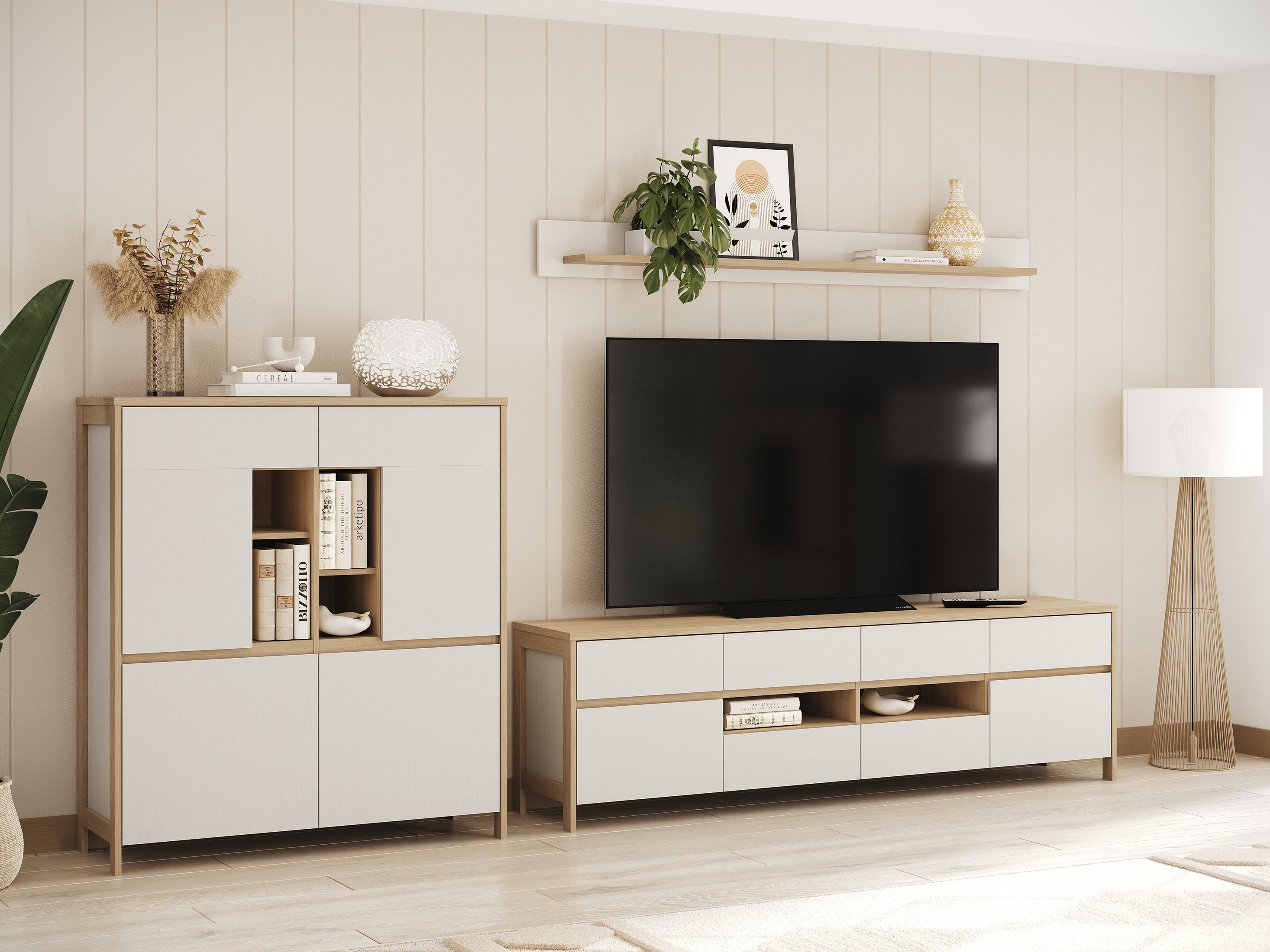 Set za dnevni boravak Fermaru 112 (Bijela + Hrast)