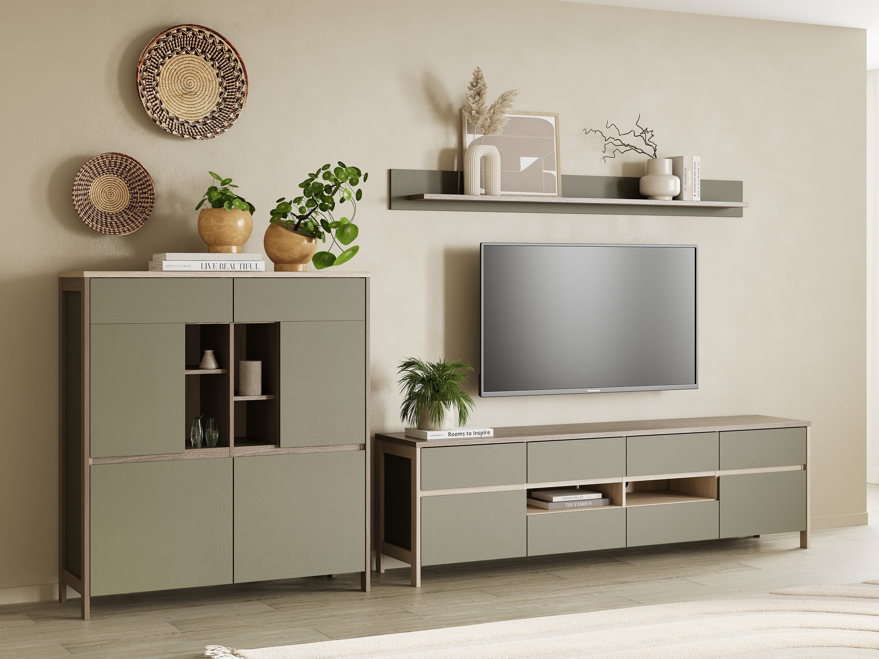 Set za dnevni boravak Fermaru 112 (Zagasito zelena + Hrast)