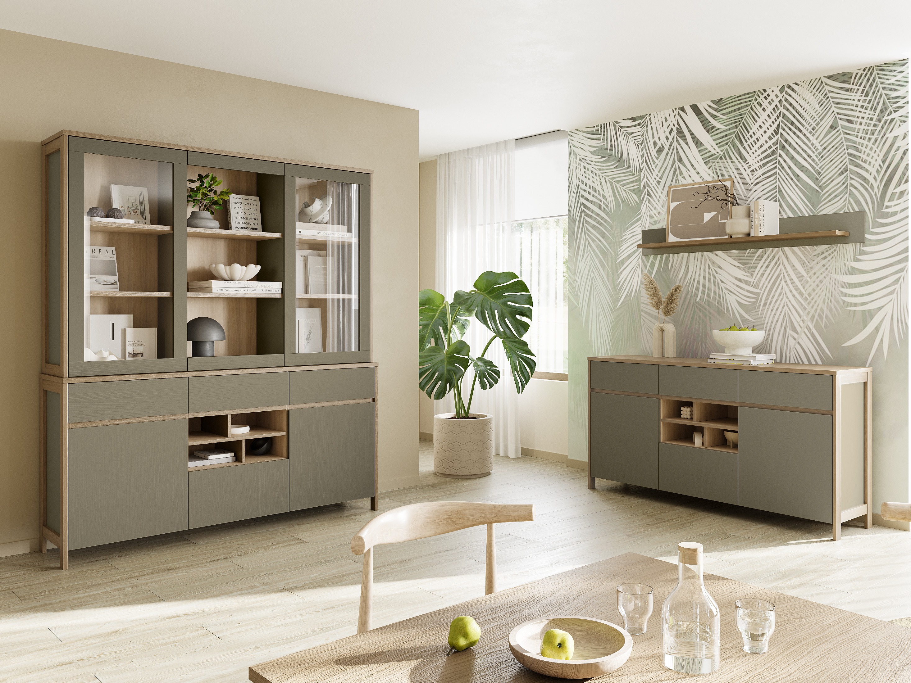 Zidna polica Fermaru 108 (Prašnjavo zelena + Hrast)