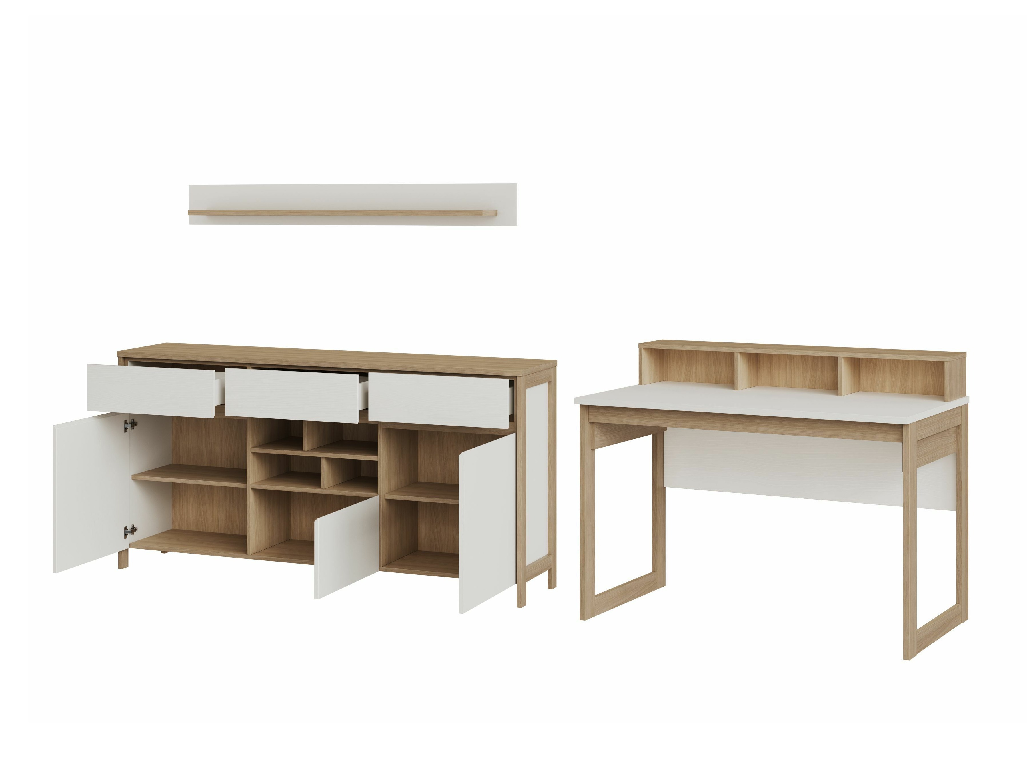 Set za kućni ured Fermaru 116 (Bijela + Hrast)