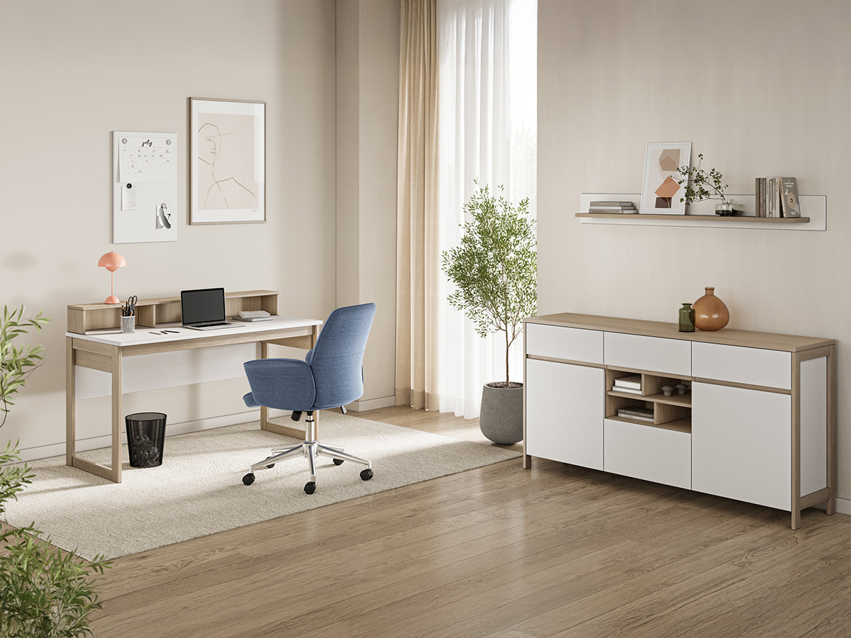 Set za kućni ured Fermaru 116 (Bijela + Hrast)