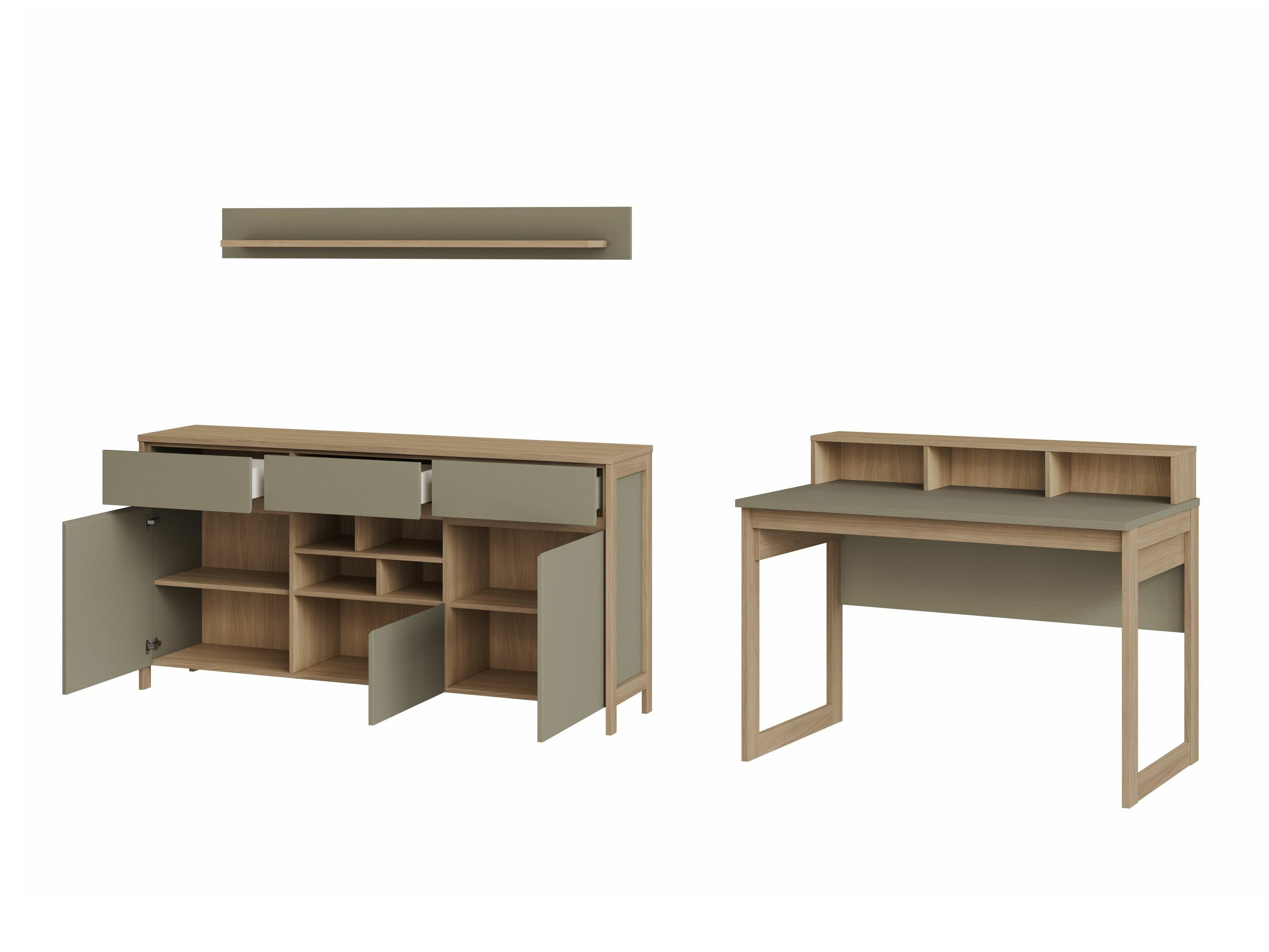 Set za kućni ured Fermaru 116 (Zagasito zelena + Hrast)