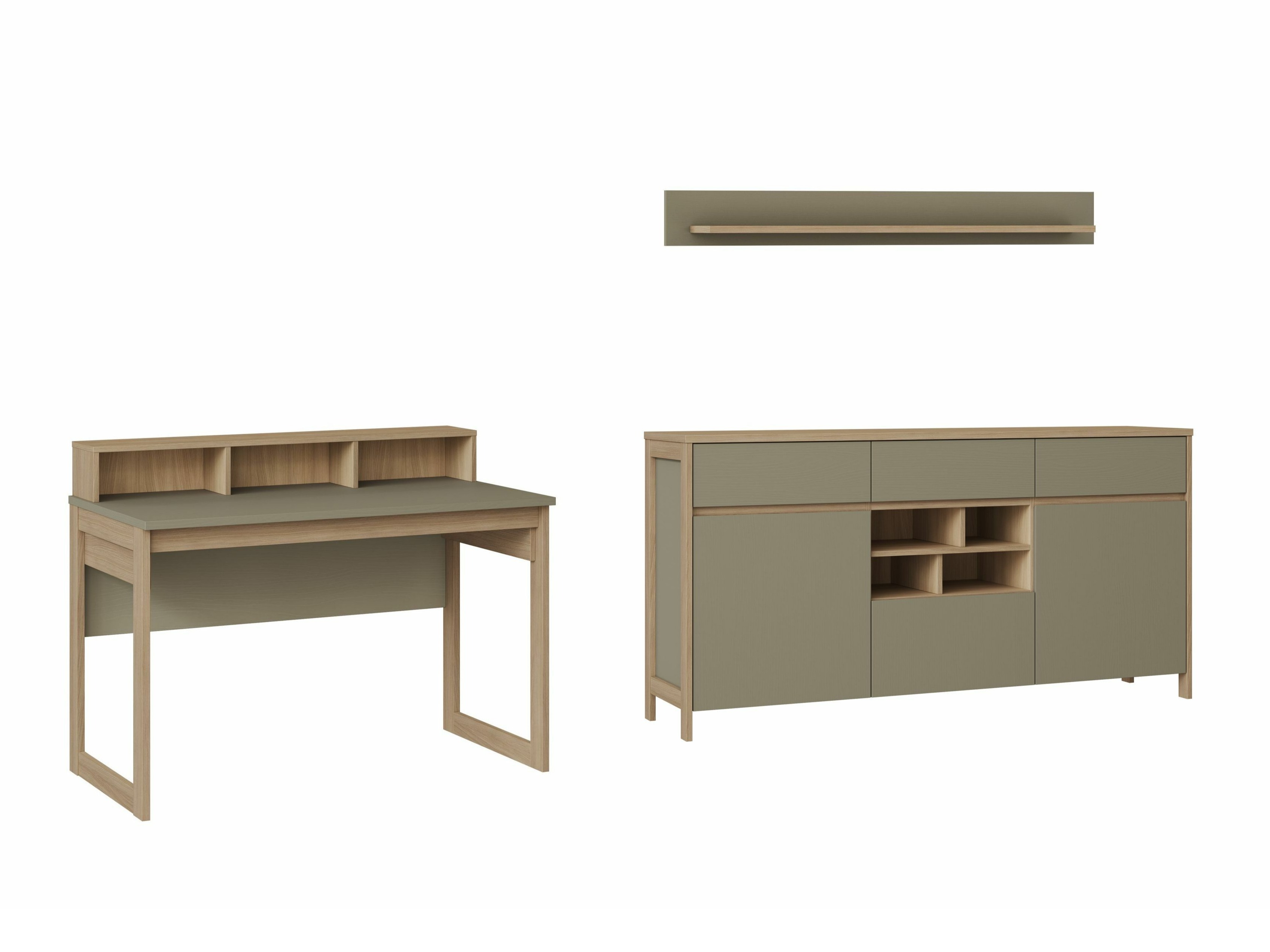 Set za kućni ured Fermaru 116 (Zagasito zelena + Hrast)