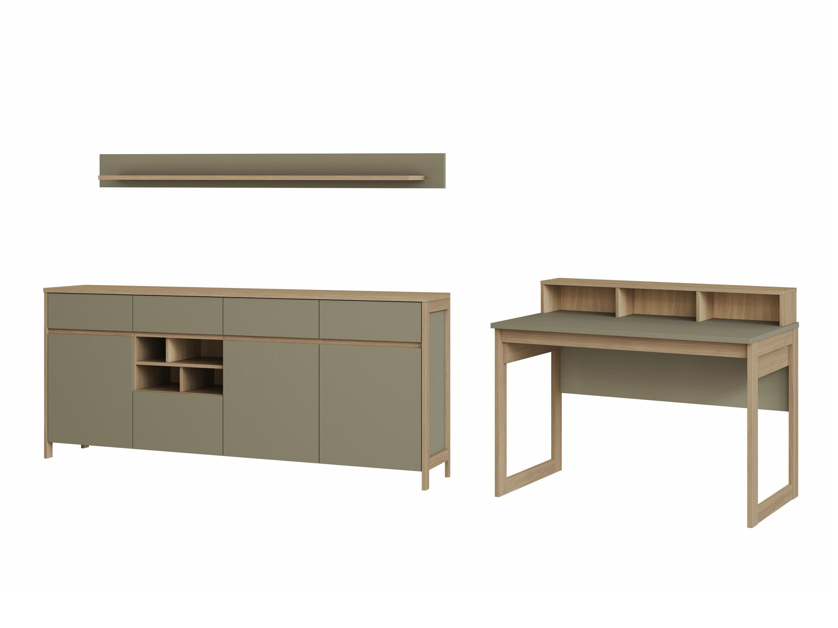 Set za kućni ured Fermaru 117 (Prašnjavo zelena + Hrast)