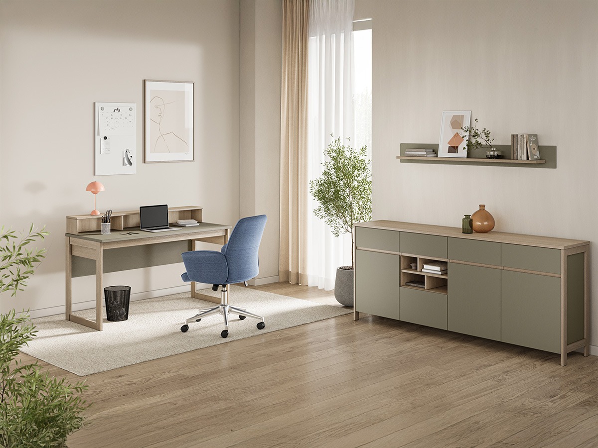 Set za kućni ured Fermaru 117 (Zagasito zelena + Hrast)