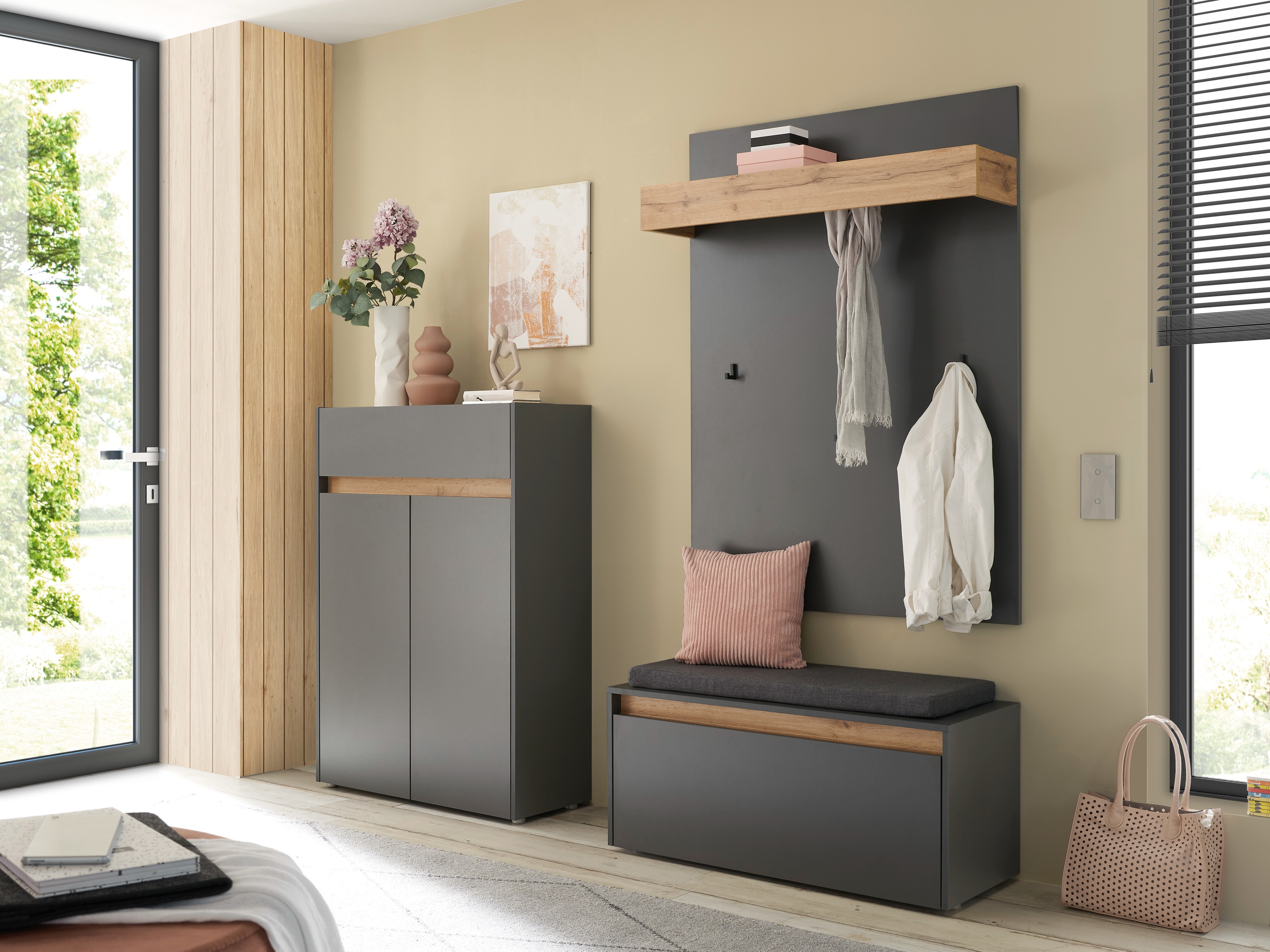 Polica za cipele Elbsori 173 (Antracit + Hrast Wotan)