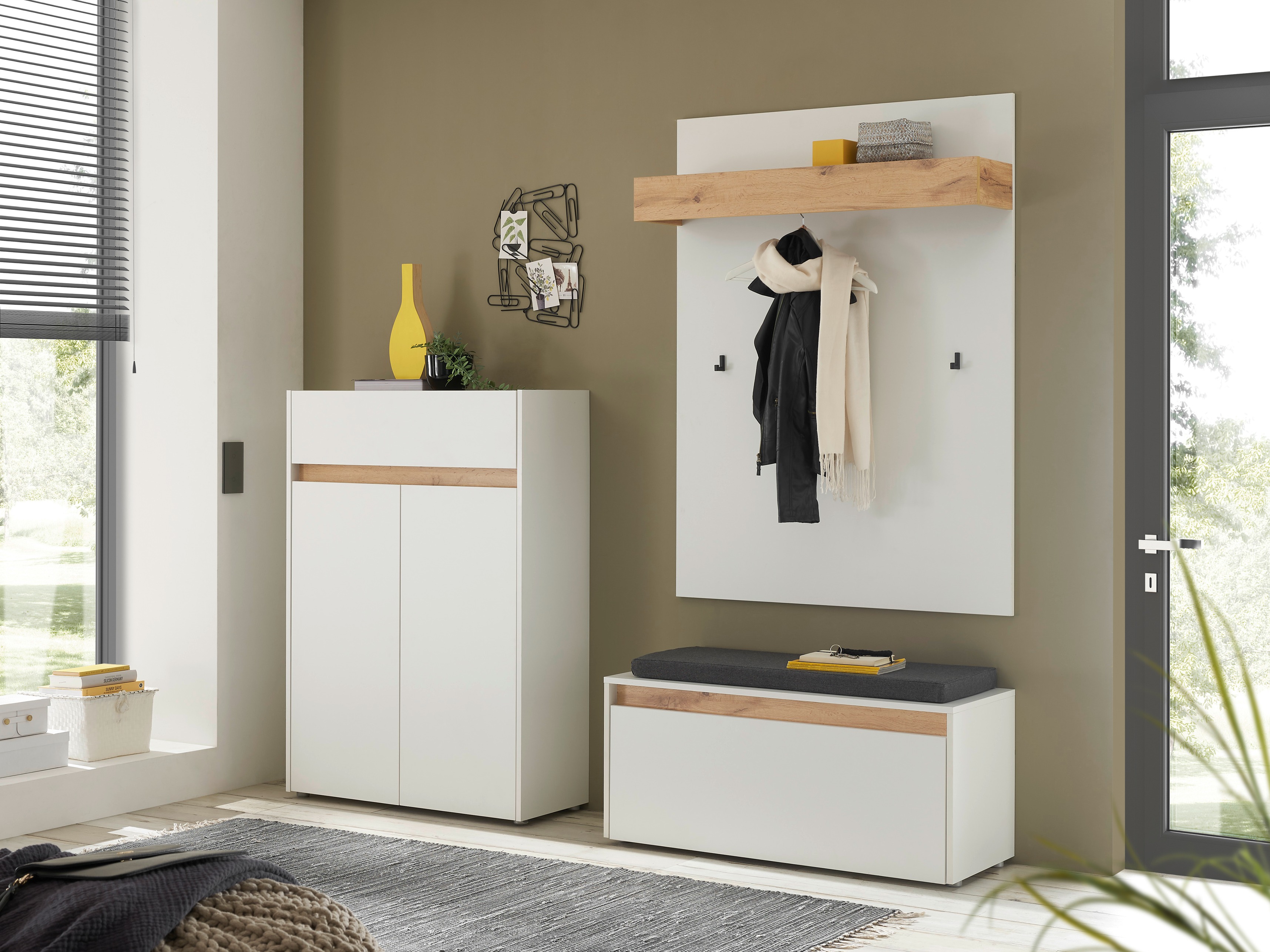 Polica za cipele Elbsori 173 (Bijela + Hrast Wotan)