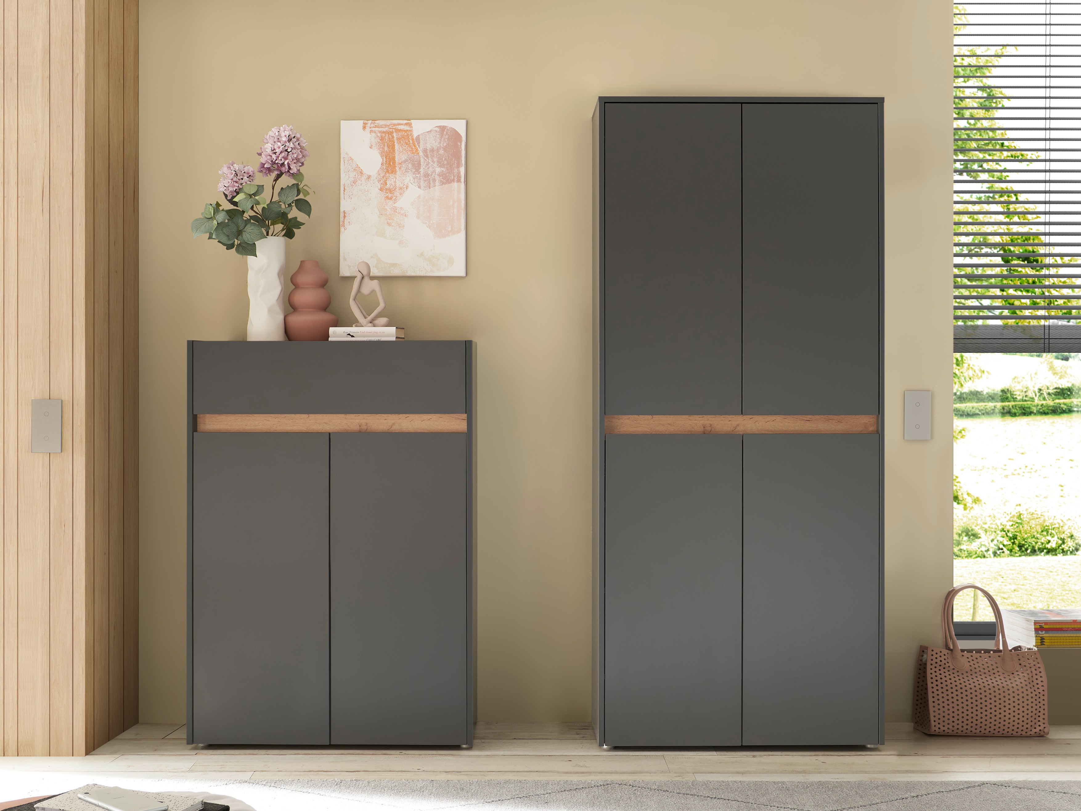 Set za hodnik Elbsori 175 (Antracit + Hrast Wotan)