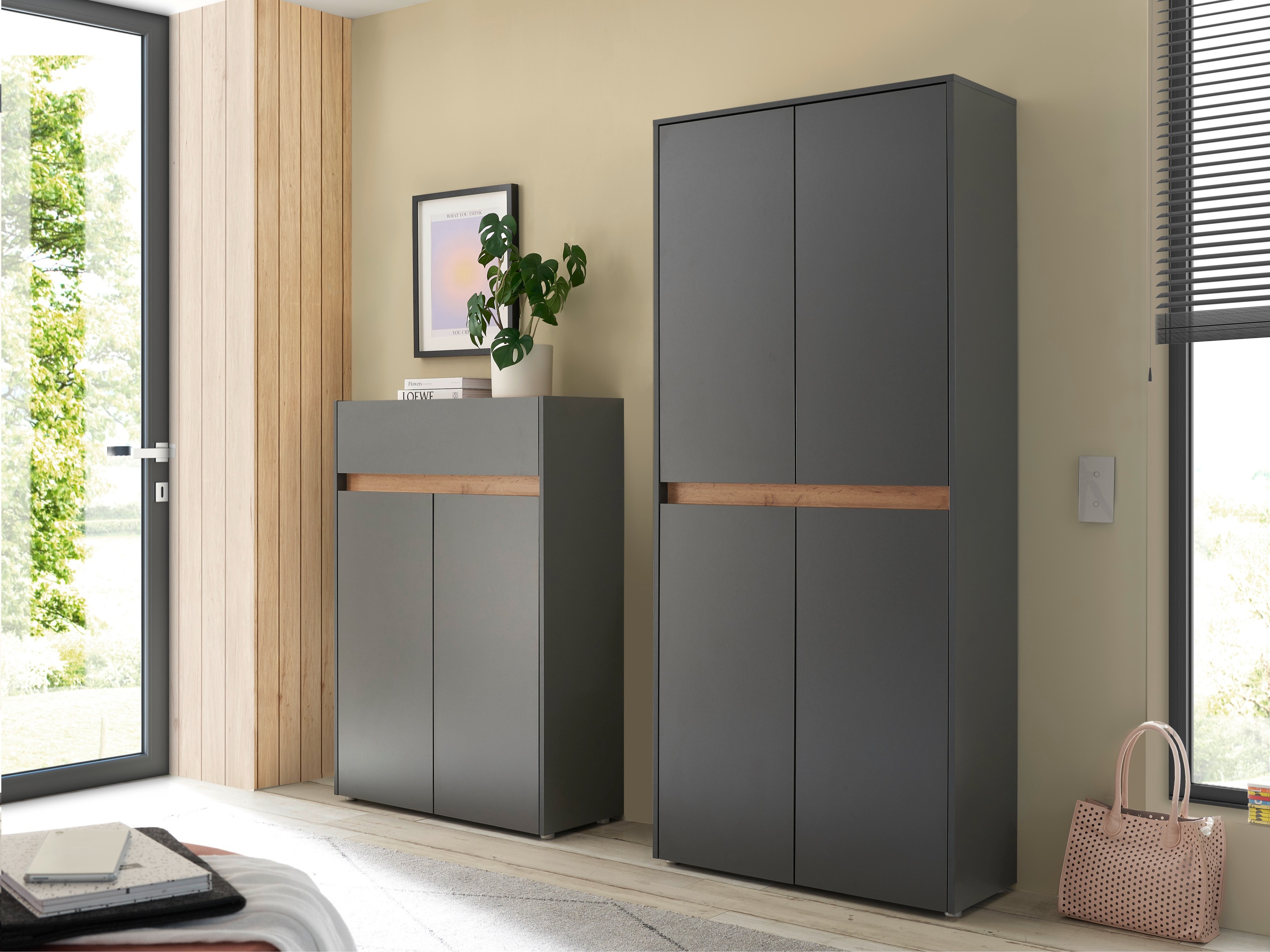 Set za hodnik Elbsori 175 (Antracit + Hrast Wotan)