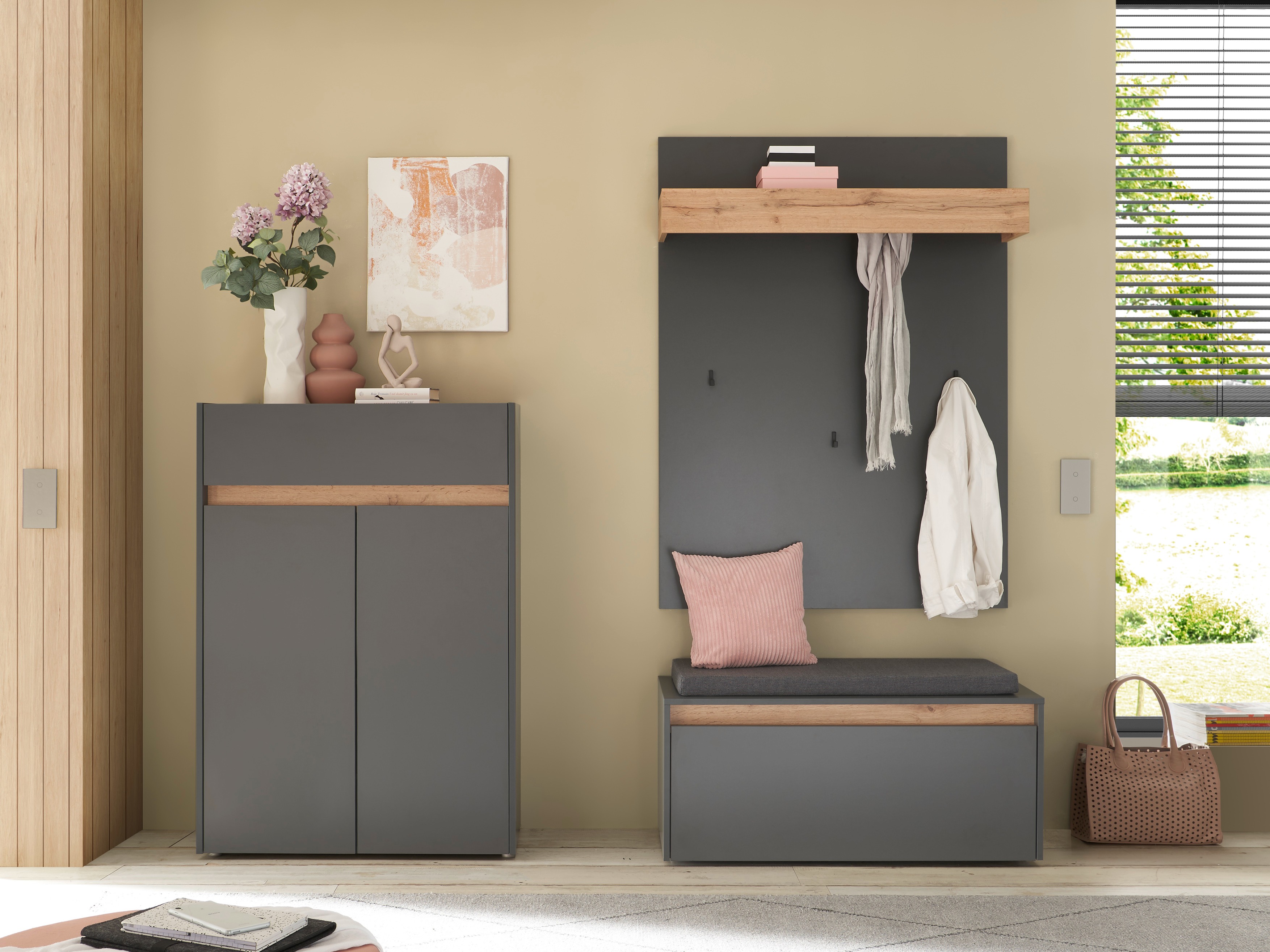 Set za hodnik Elbsori 176 (Antracit + Hrast Wotan)