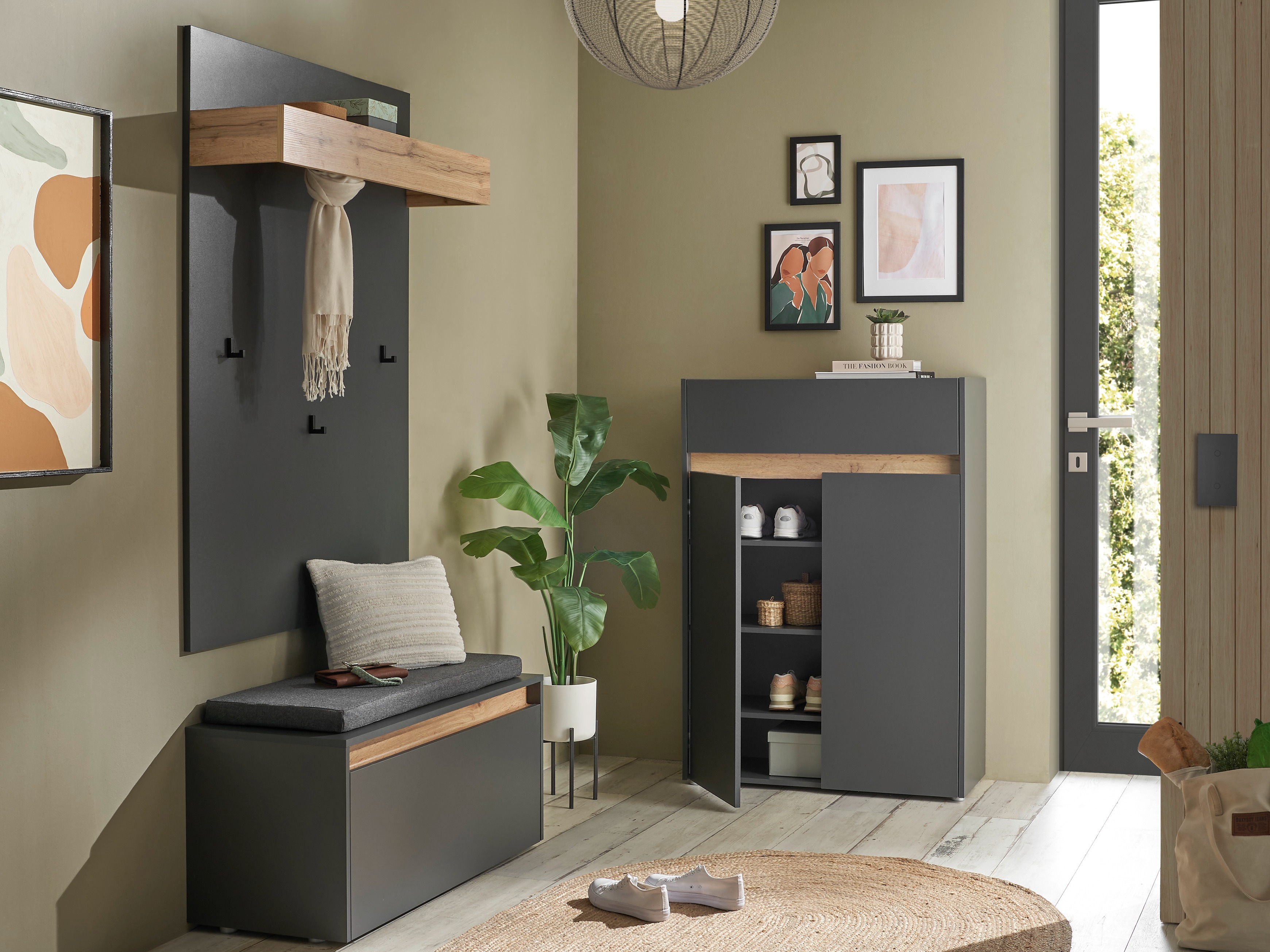 Set za hodnik Elbsori 176 (Antracit + Hrast Wotan)