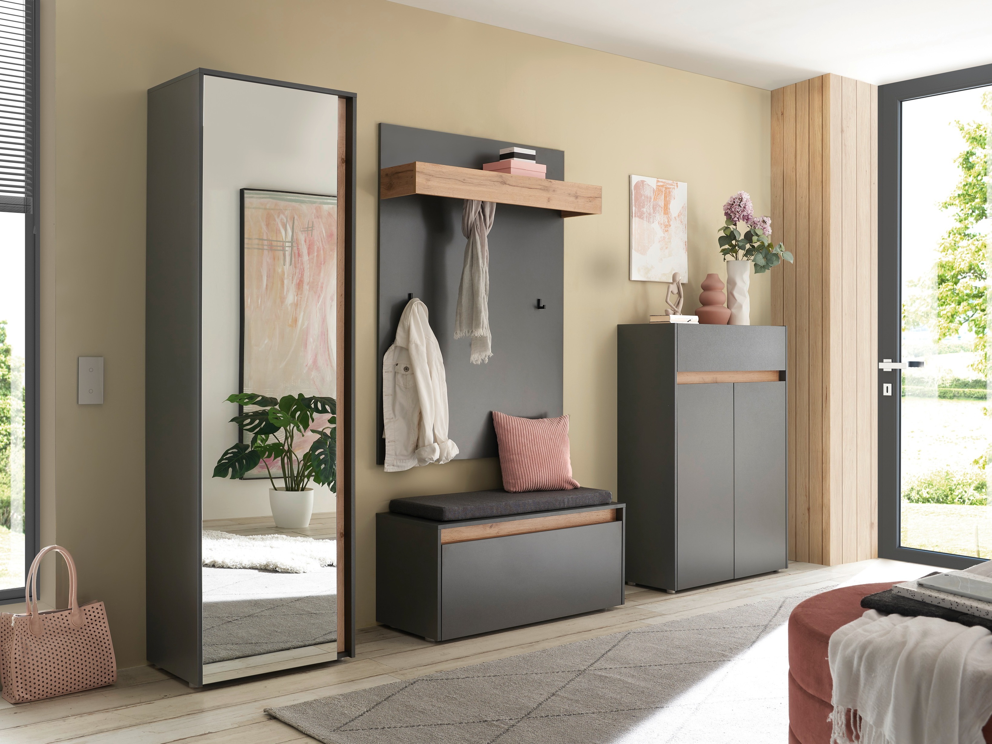 Set za hodnik Elbsori 176 (Antracit + Hrast Wotan)