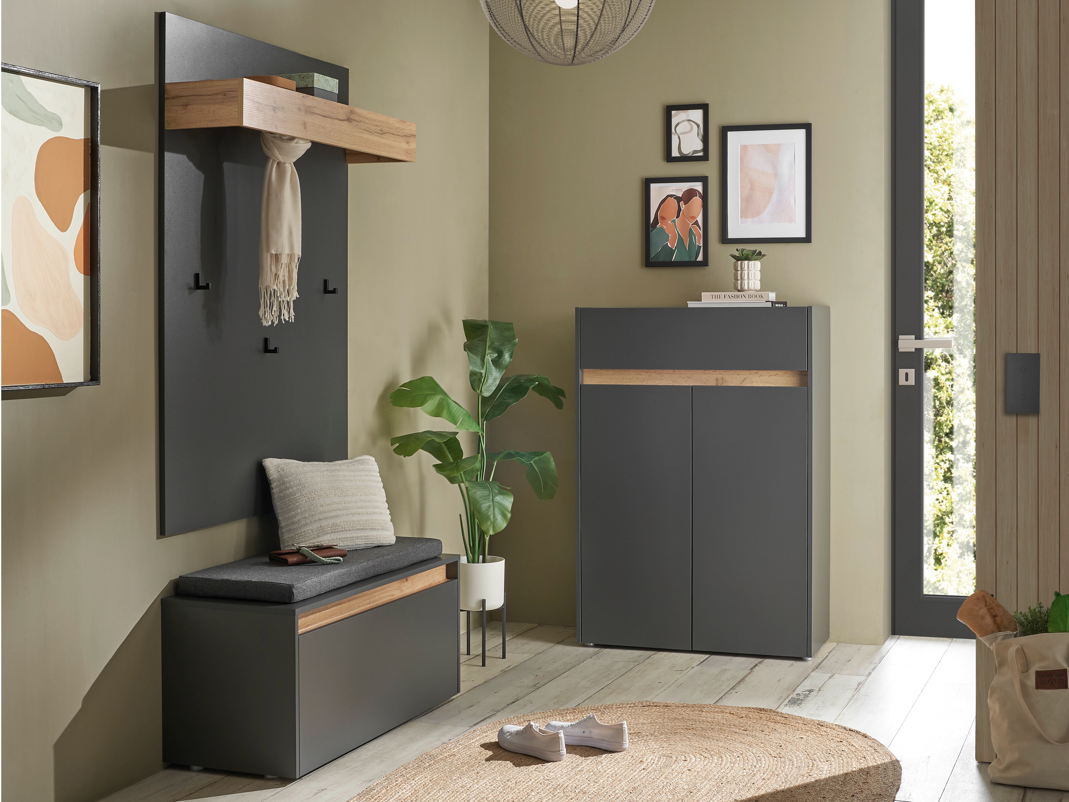 Set za hodnik Elbsori 176 (Antracit + Wotan hrast)