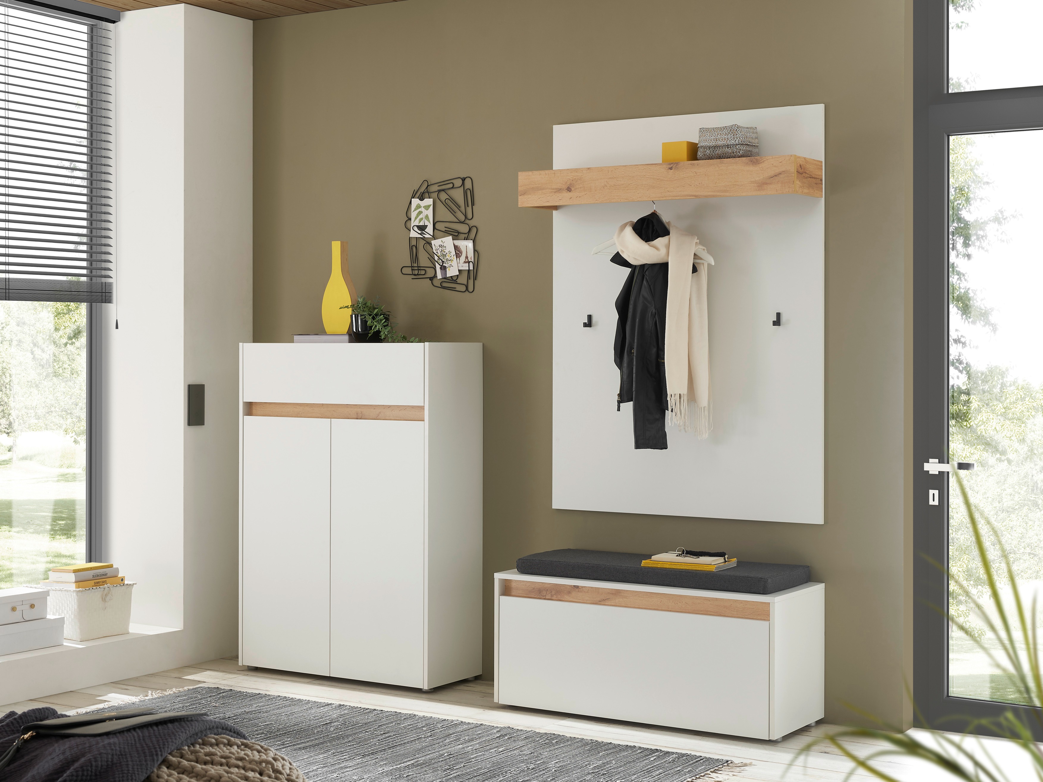 Set za hodnik Elbsori 176 (Bijela + Hrast Wotan)