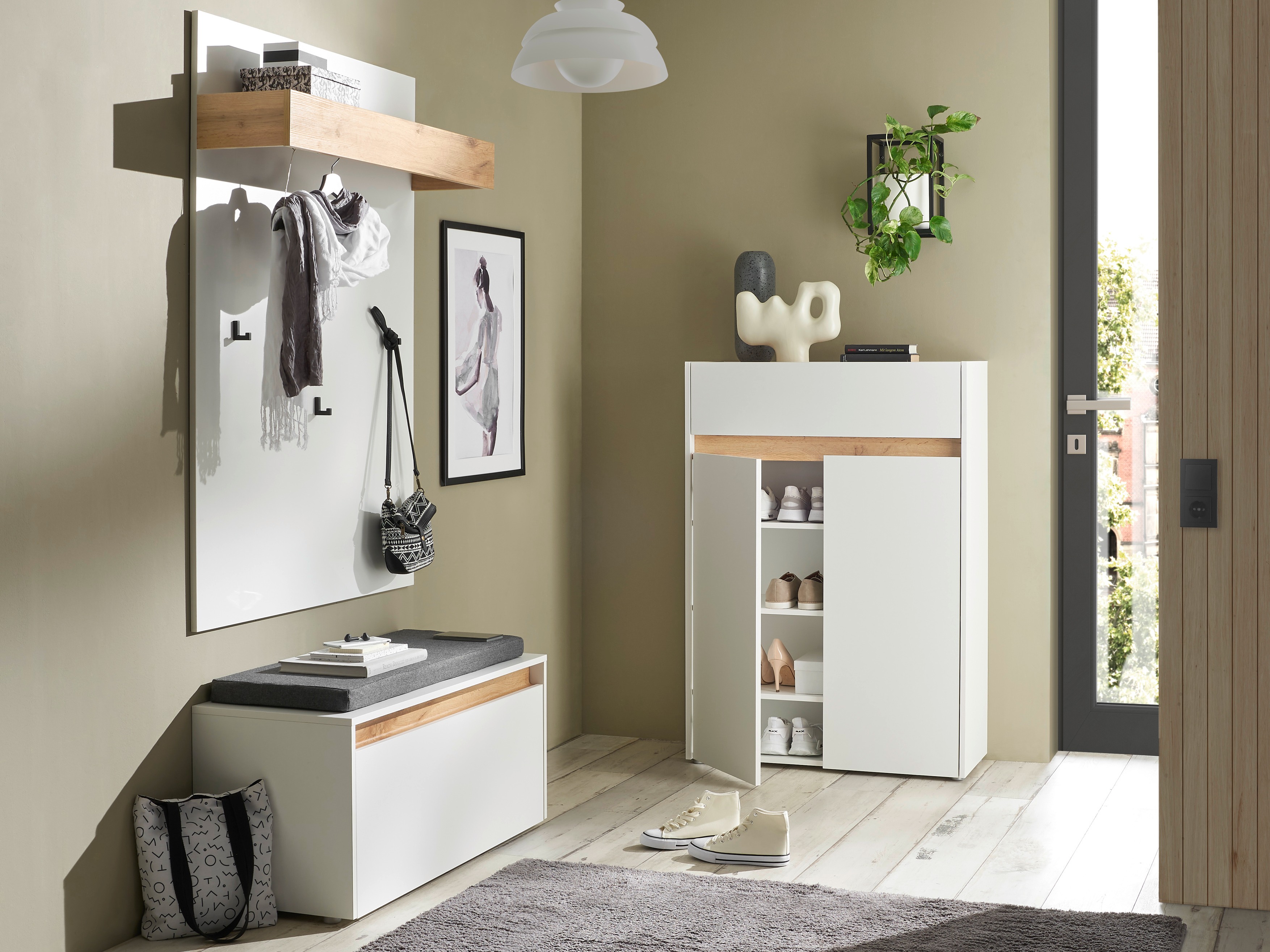 Set za hodnik Elbsori 176 (Bijela + Hrast Wotan)