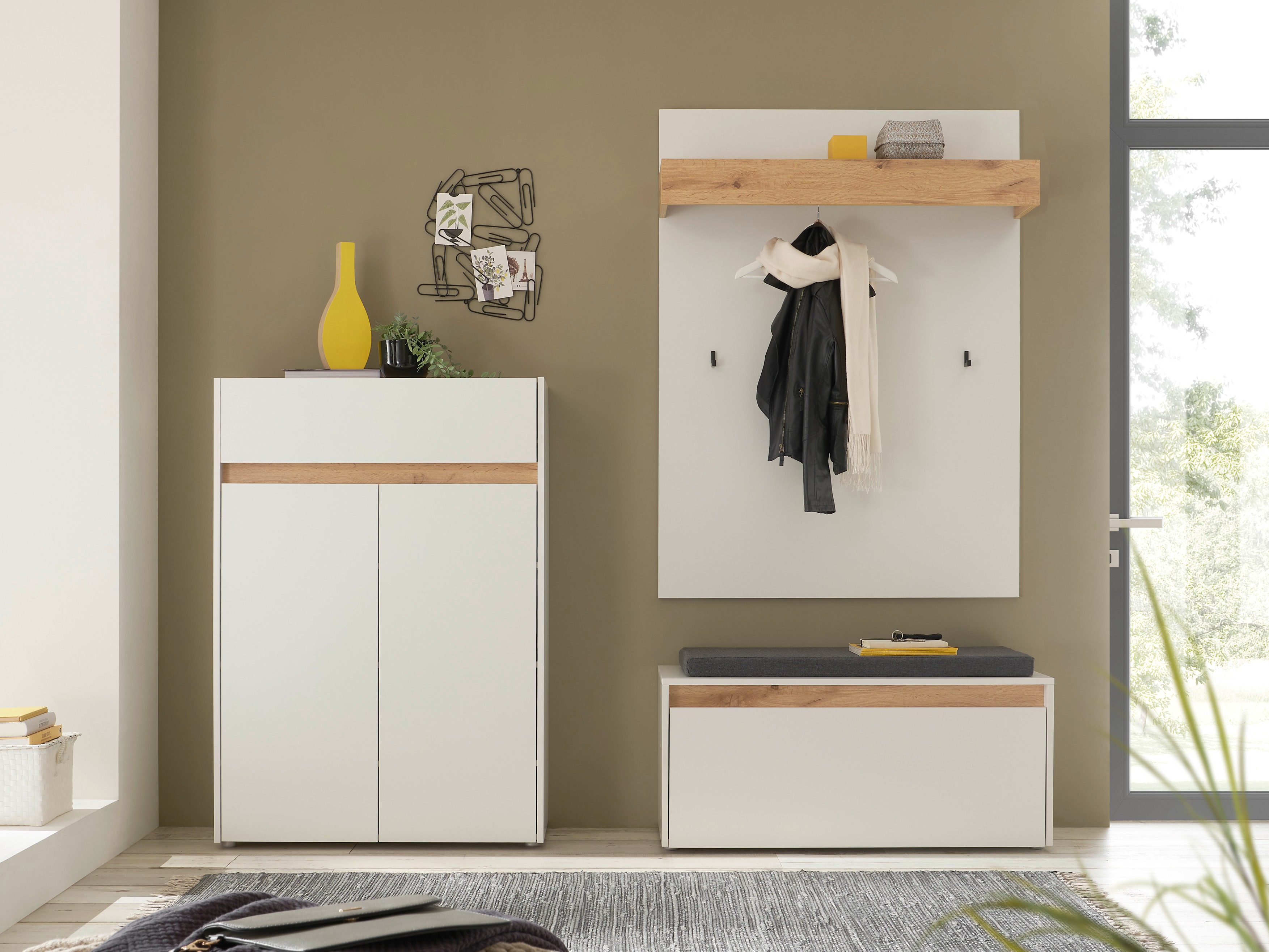 Set za hodnik Elbsori 176 (Bijela + Hrast Wotan)