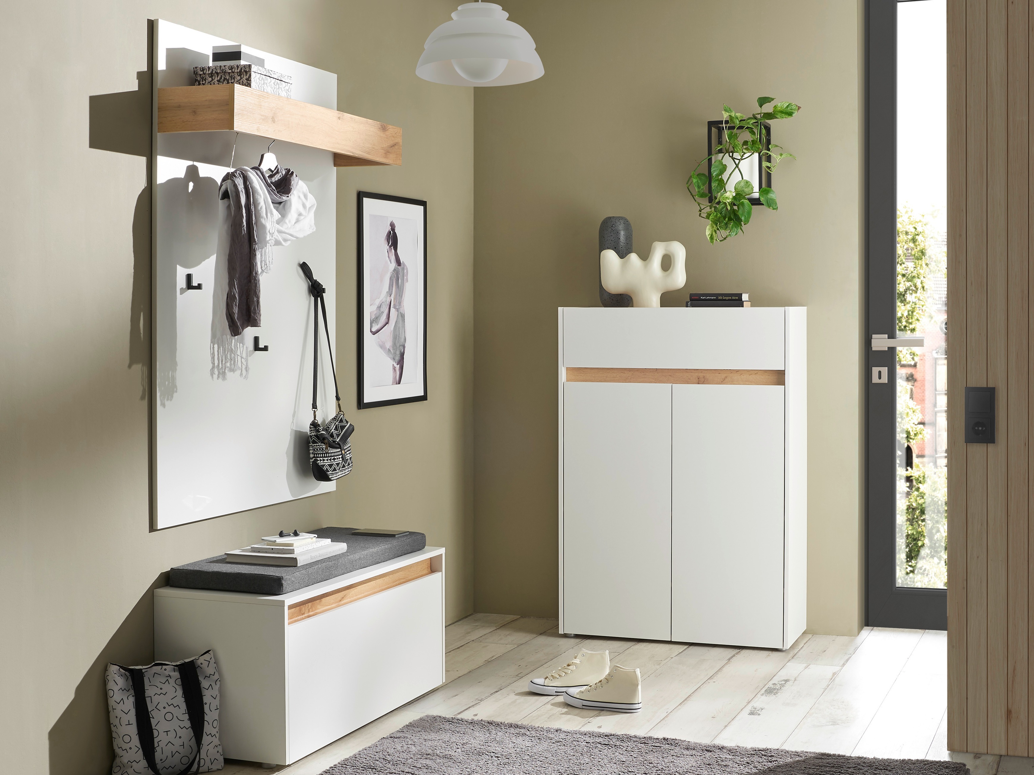 Set za hodnik Elbsori 176 (Bijela + Hrast Wotan)