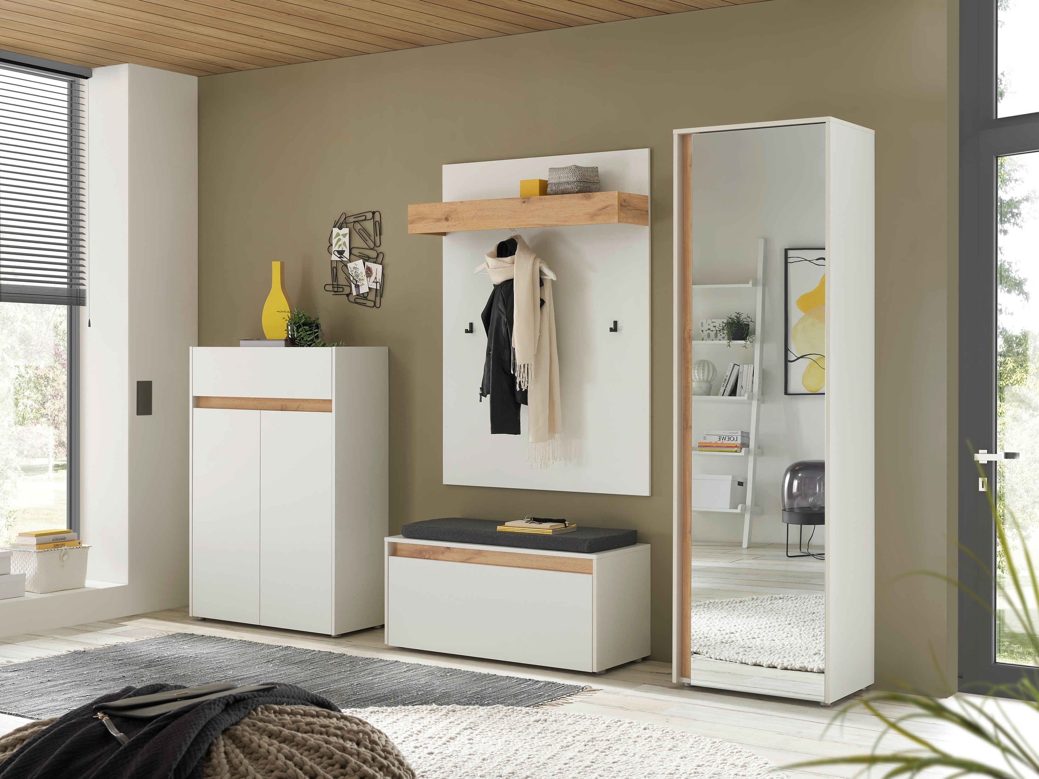 Set za hodnik Elbsori 176 (Bijela + Hrast Wotan)