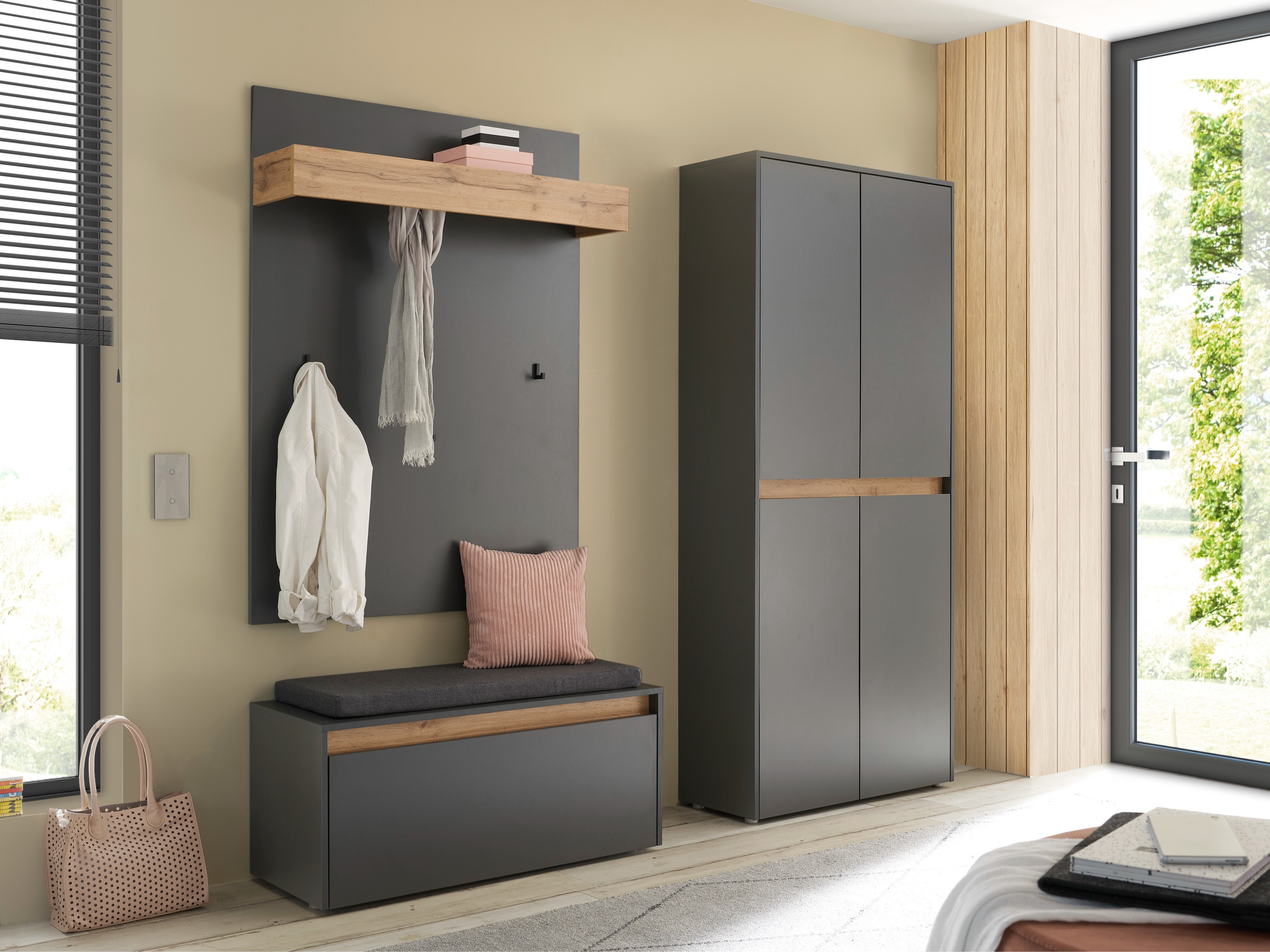 Set za hodnik Elbsori 177 (Antracit + Hrast Wotan)